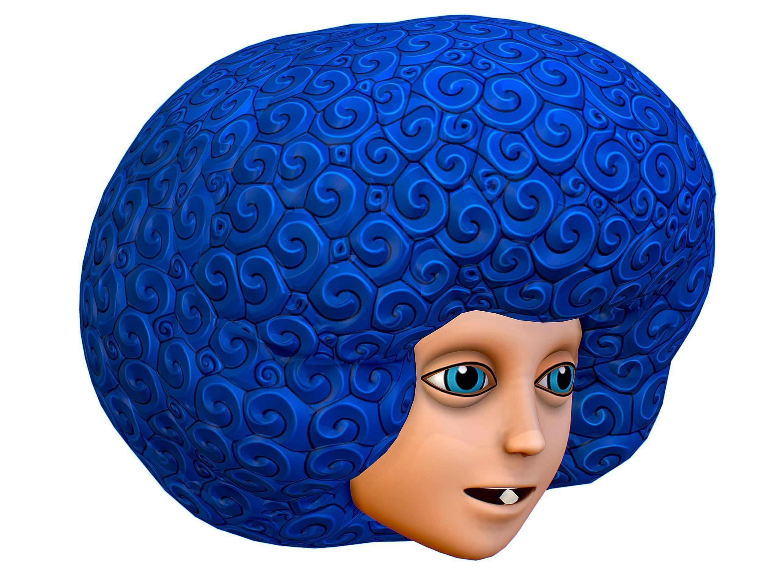 Blue Afro Hair Cartoon Young Man Boy Head Hair Low-poly 3D model_12