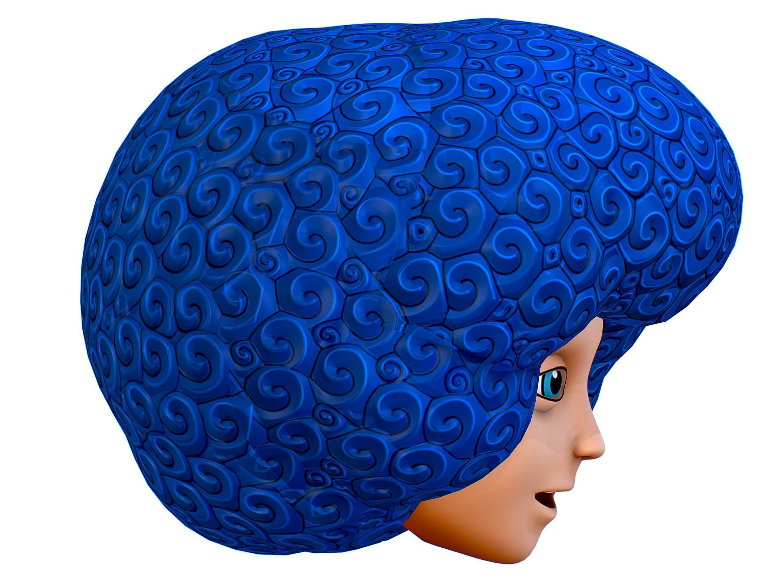 Blue Afro Hair Cartoon Young Man Boy Head Hair Low-poly 3D model_11