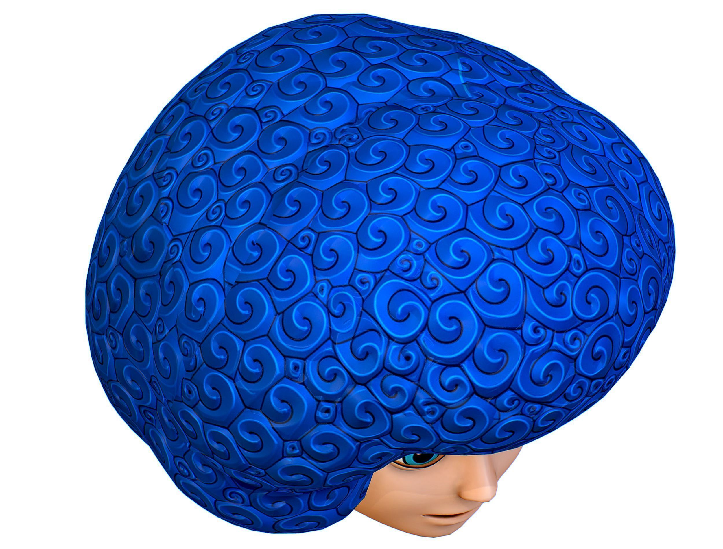 Blue Afro Hair Cartoon Young Man Boy Head Hair Low-poly 3D model_13