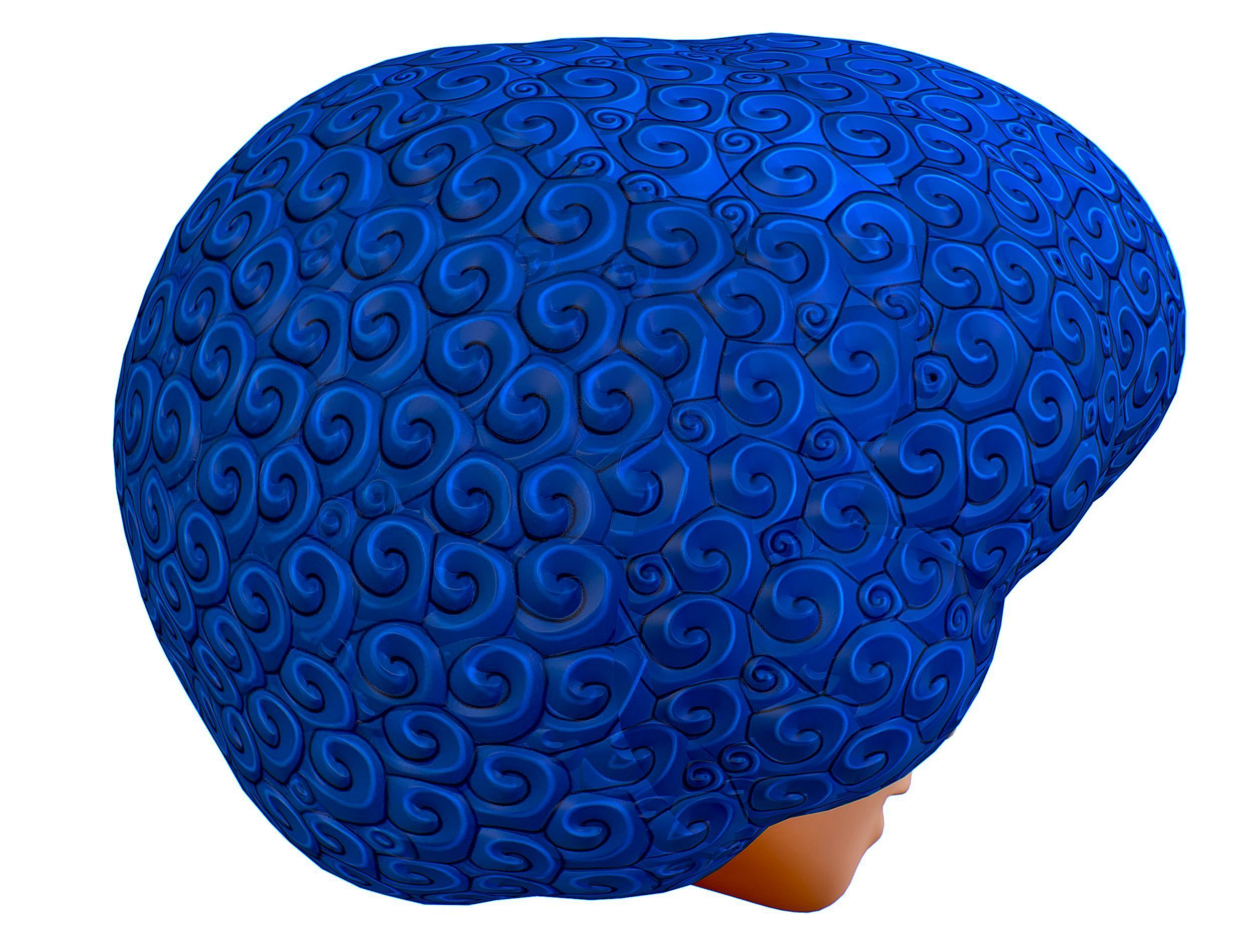 Blue Afro Hair Cartoon Young Man Boy Head Hair Low-poly 3D model_10