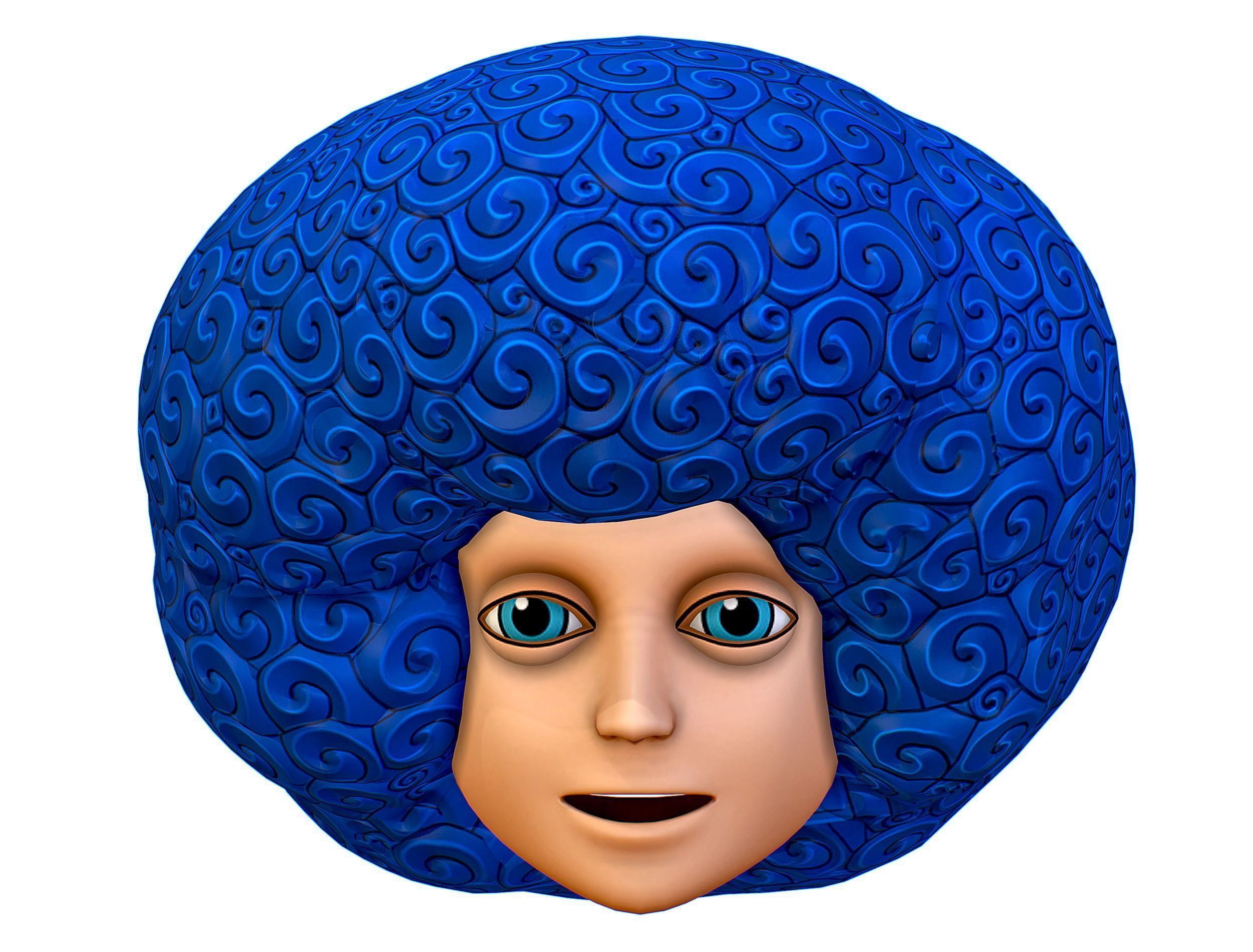 Blue Afro Hair Cartoon Young Man Boy Head Hair Low-poly 3D model_2