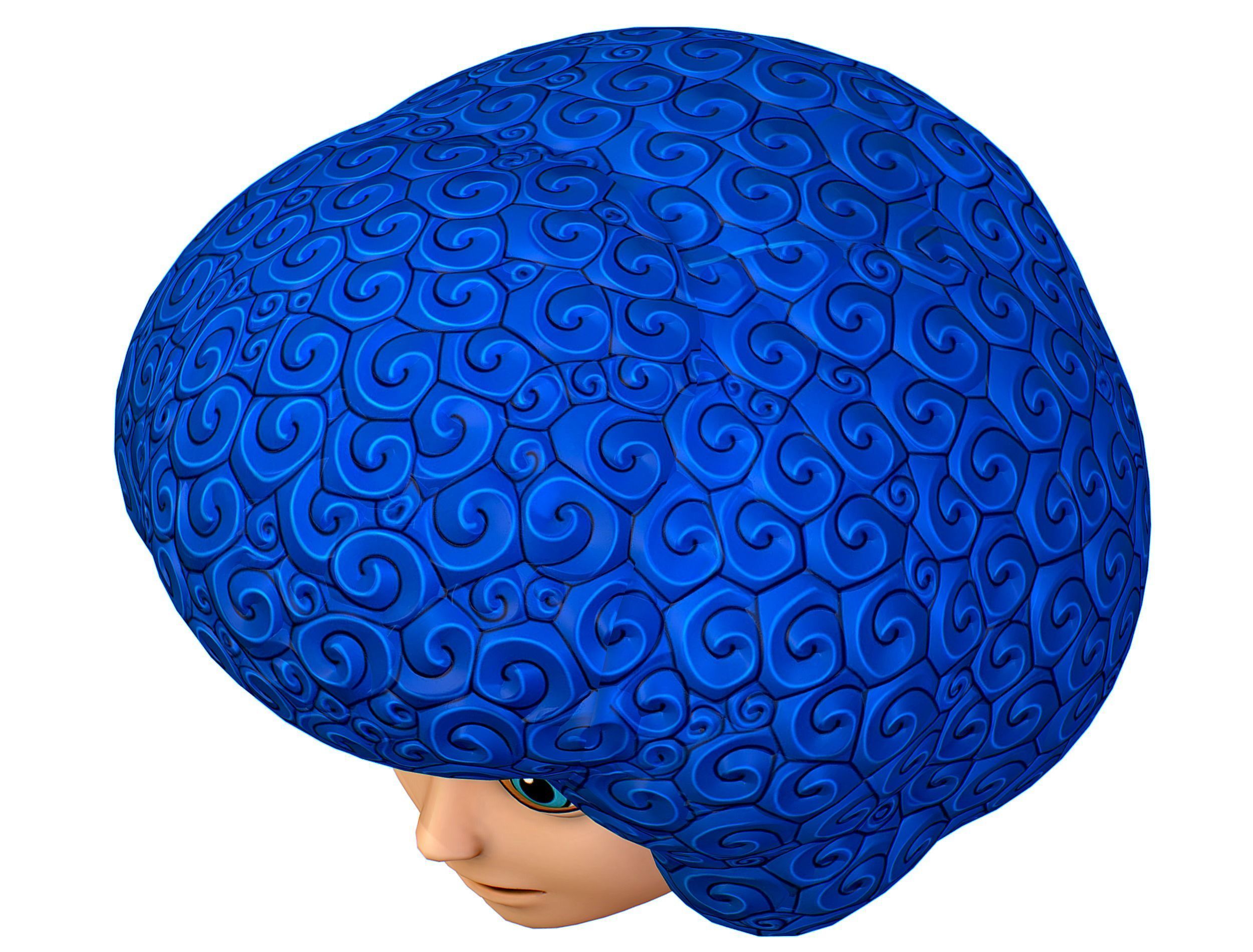 Blue Afro Hair Cartoon Young Man Boy Head Hair Low-poly 3D model_14