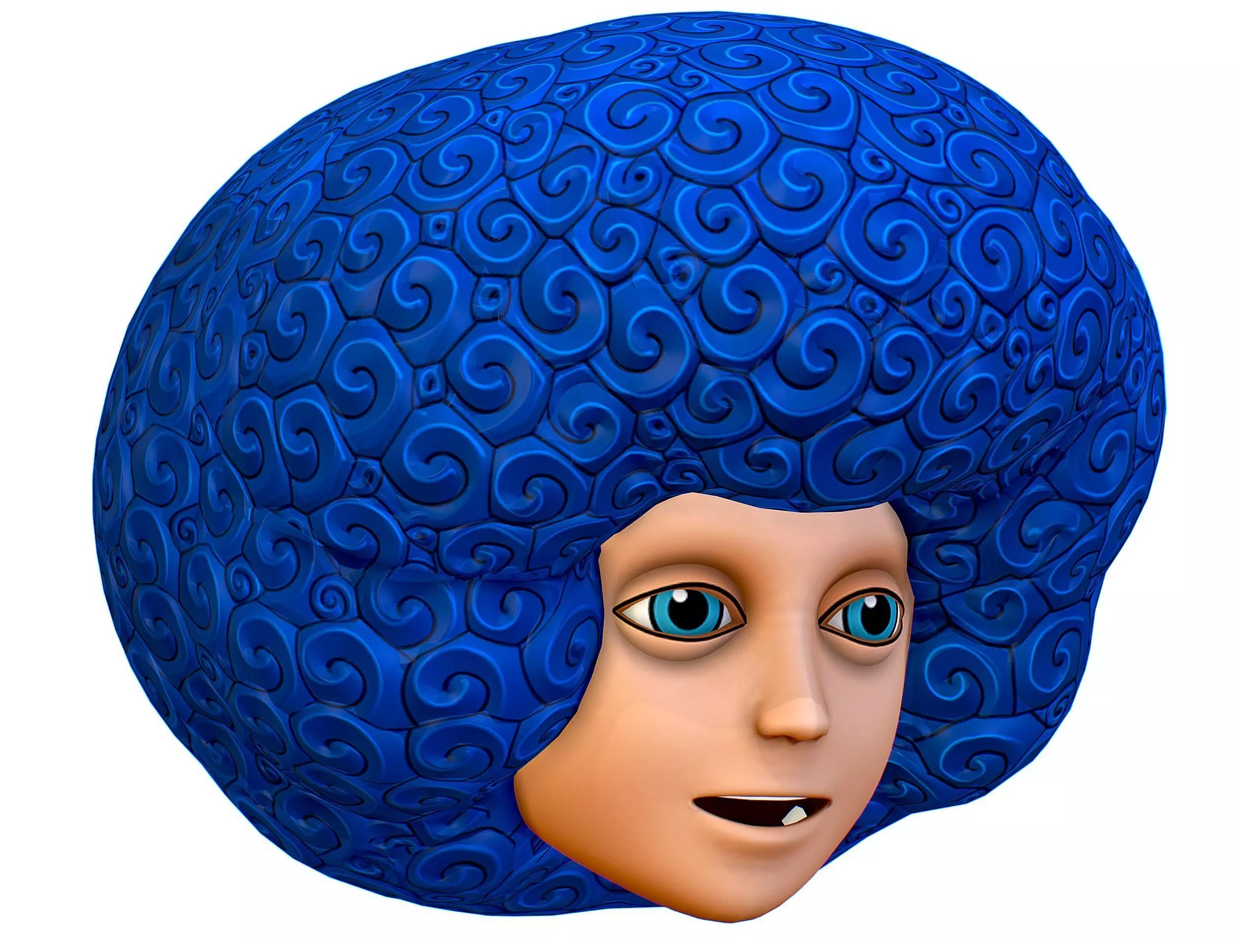 Blue Afro Hair Cartoon Young Man Boy Head Hair Low-poly 3D model_0