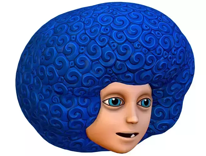 Blue Afro Hair Cartoon Young Man Boy Head Hair Low-poly 3D model