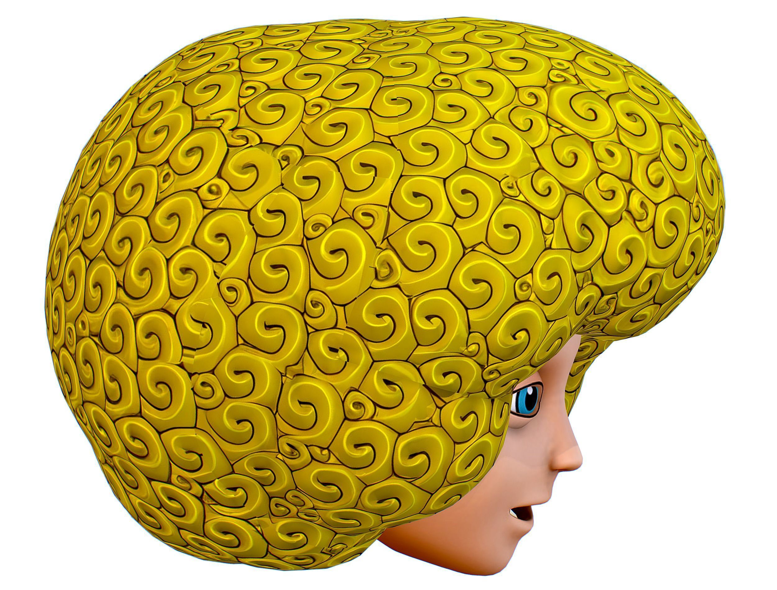 Gold Yellow Afro Hair Cartoon Young Head Hair Low-poly 3D model_11