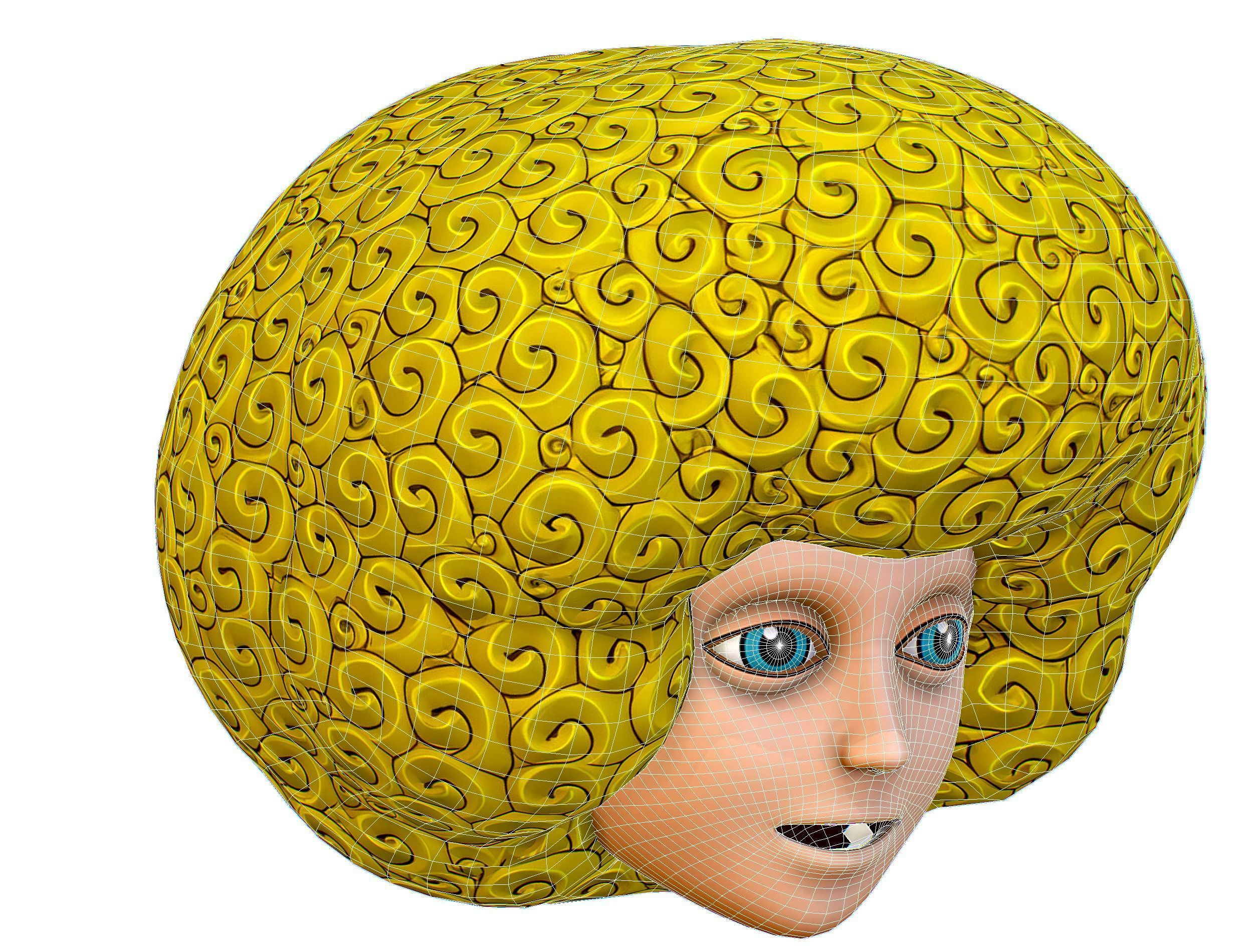 Gold Yellow Afro Hair Cartoon Young Head Hair Low-poly 3D model_16