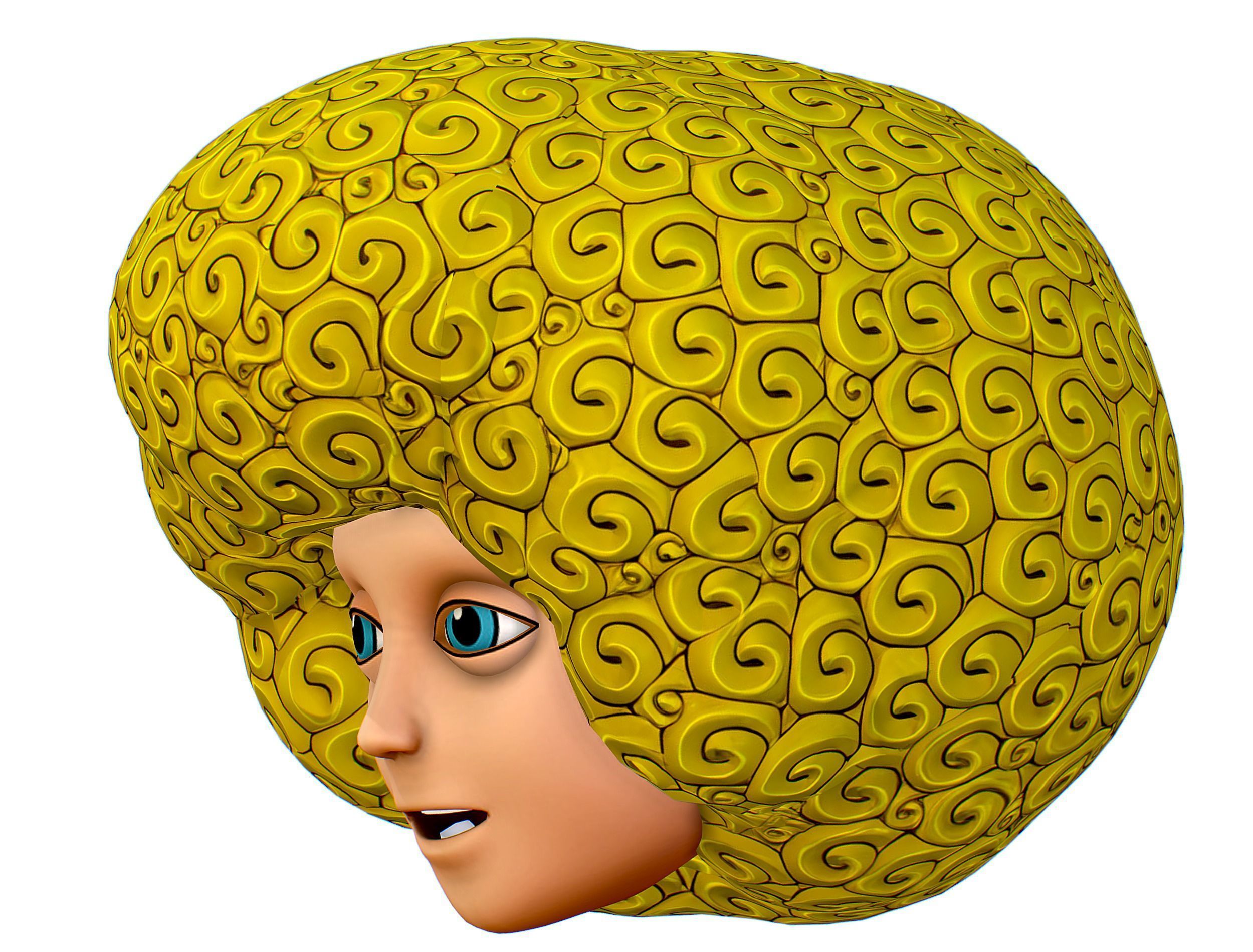 Gold Yellow Afro Hair Cartoon Young Head Hair Low-poly 3D model_3