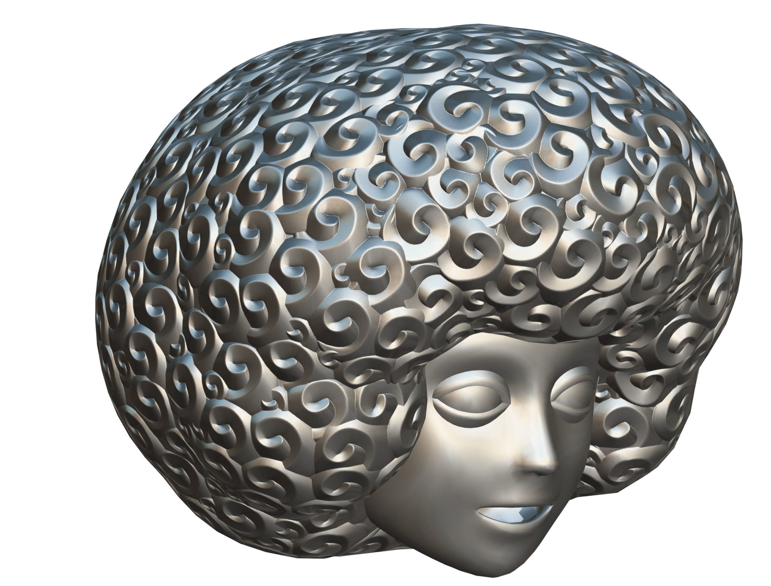 Gold Yellow Afro Hair Cartoon Young Head Hair Low-poly 3D model_18