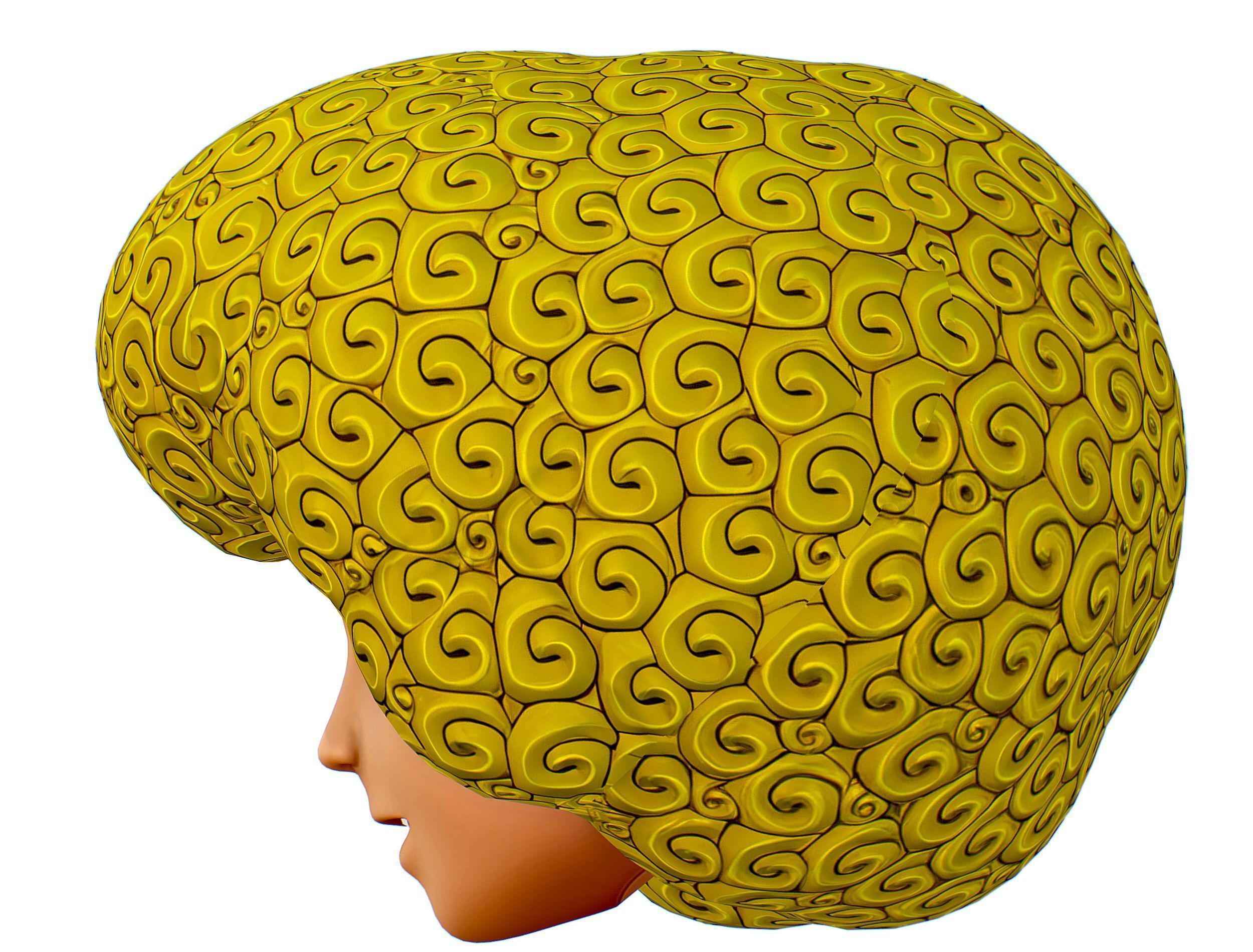 Gold Yellow Afro Hair Cartoon Young Head Hair Low-poly 3D model_4