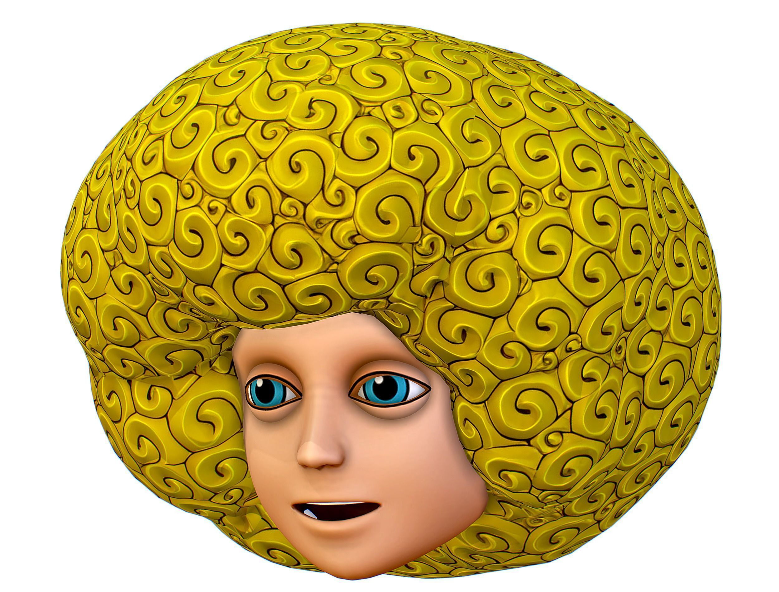 Gold Yellow Afro Hair Cartoon Young Head Hair Low-poly 3D model_2
