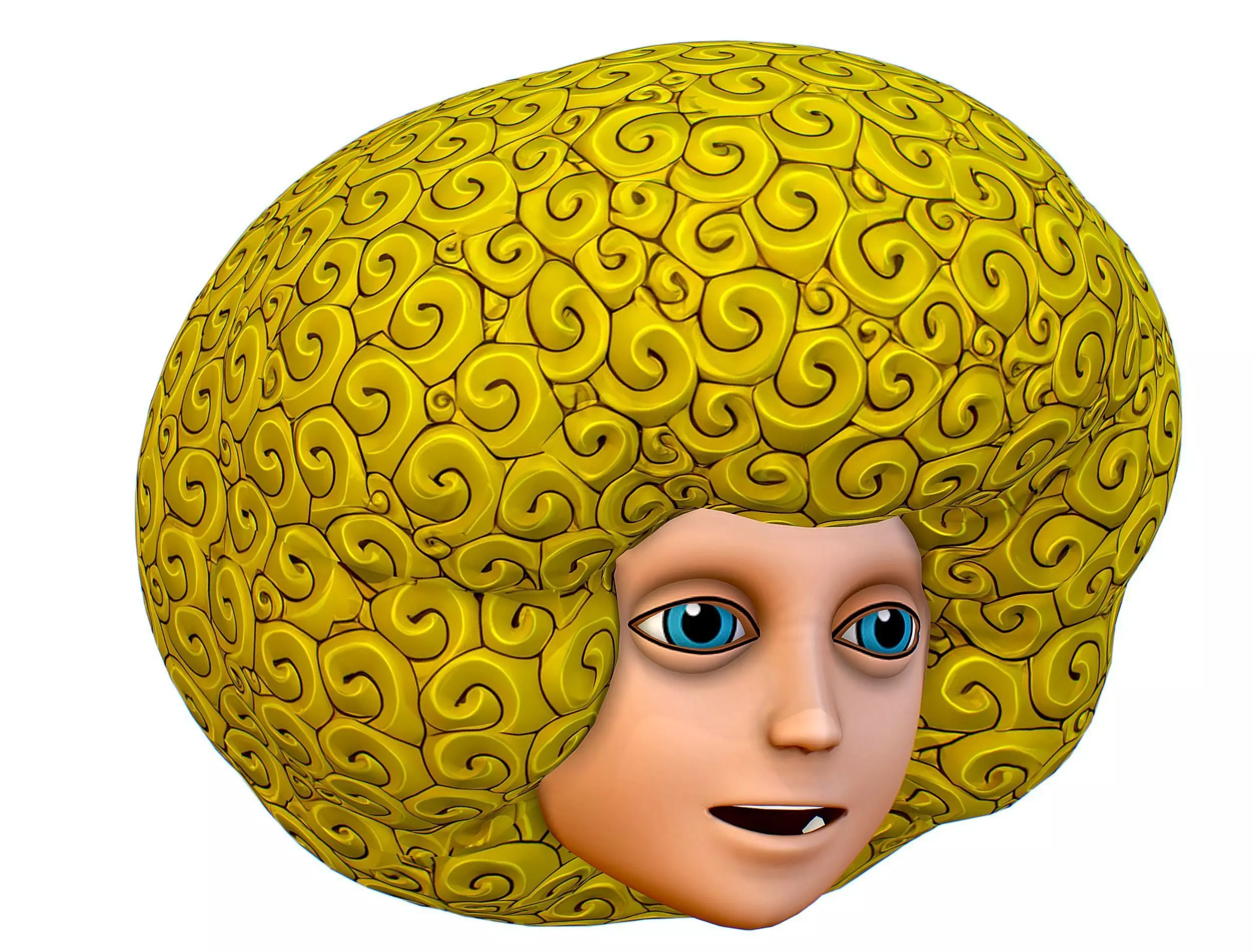Gold Yellow Afro Hair Cartoon Young Head Hair Low-poly 3D model_0