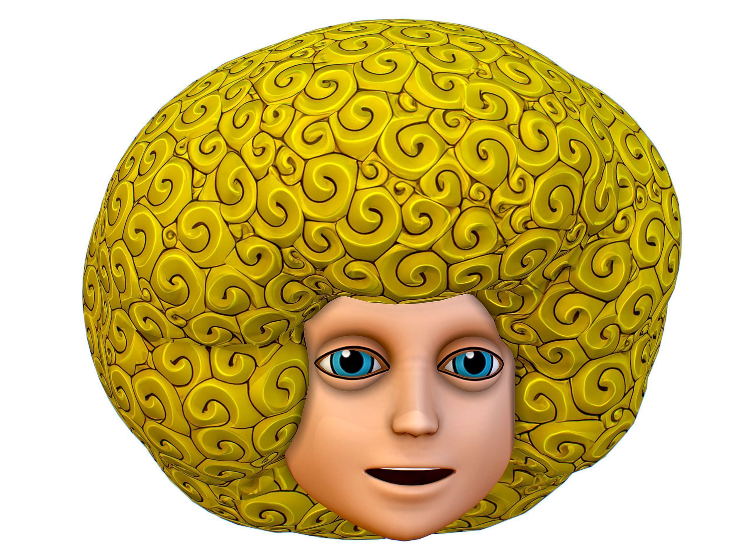 Gold Yellow Afro Hair Cartoon Young Head Hair Low-poly 3D model_1
