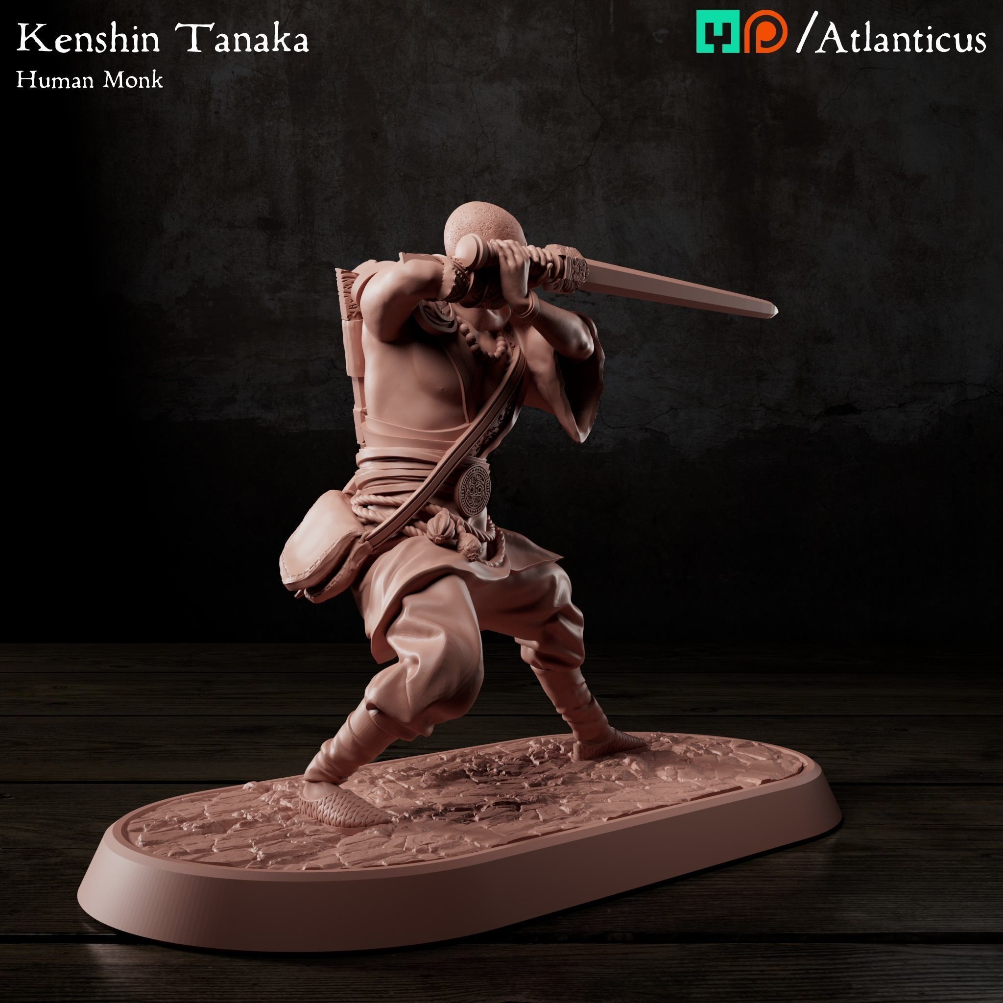 Male Human Monk - Kenshin Tanaka - Sword Guarding 3D print model_1