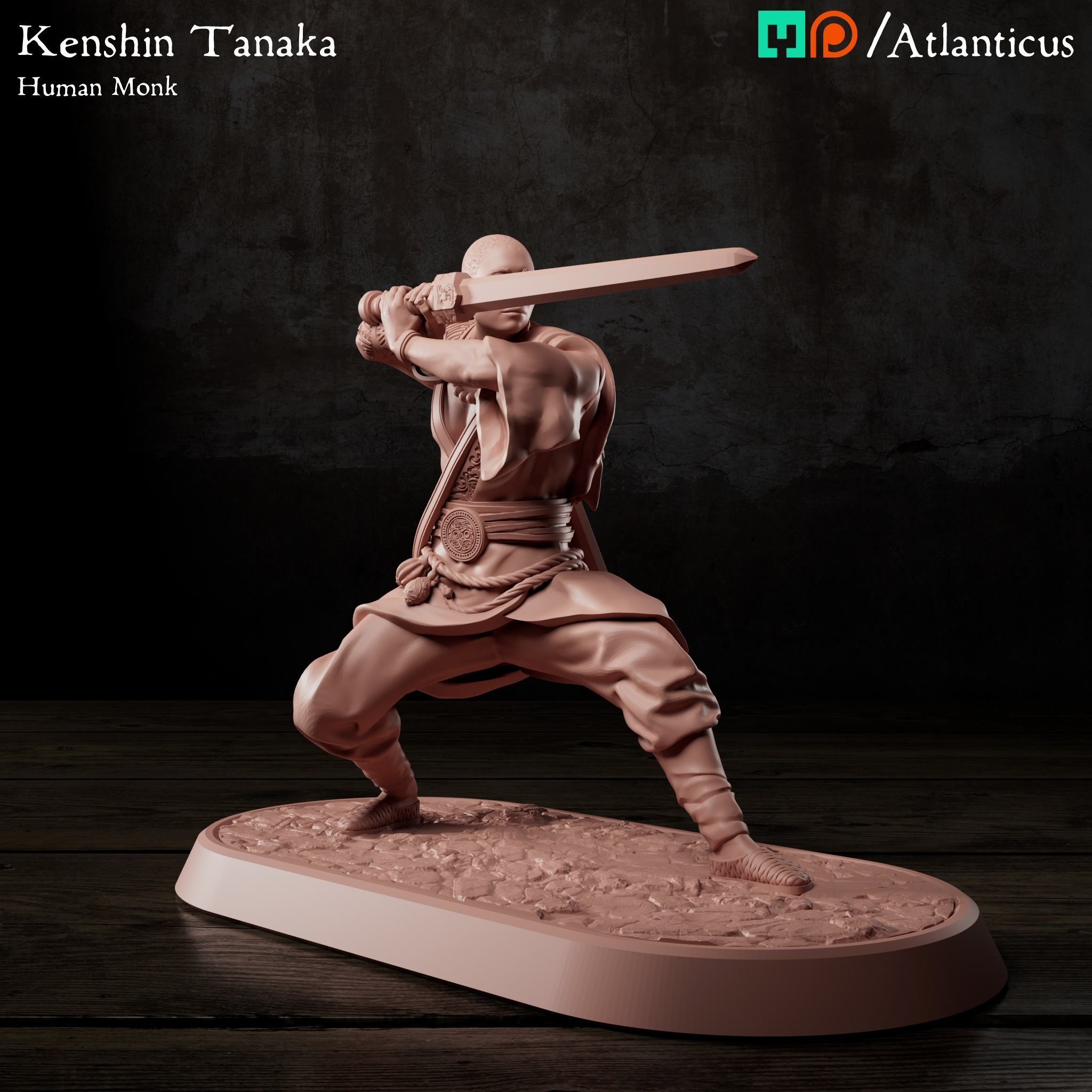 Male Human Monk - Kenshin Tanaka - Sword Guarding 3D print model_7