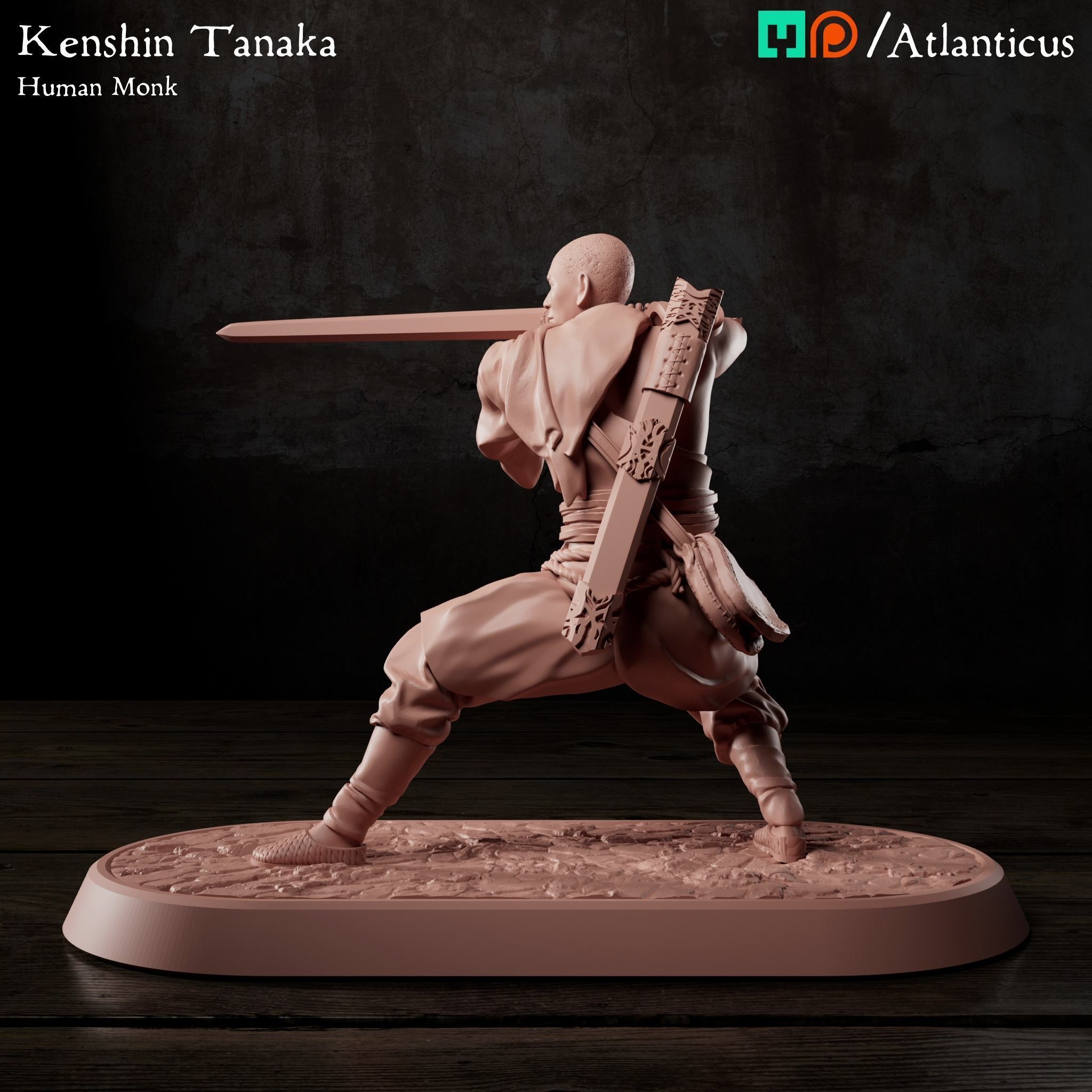 Male Human Monk - Kenshin Tanaka - Sword Guarding 3D print model_4