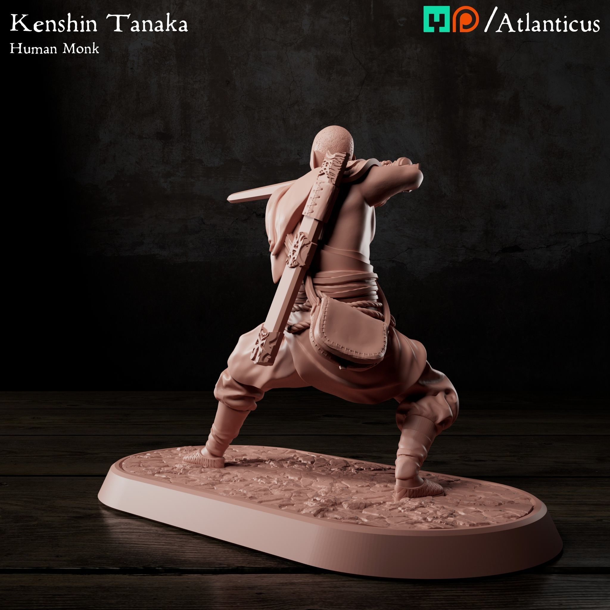 Male Human Monk - Kenshin Tanaka - Sword Guarding 3D print model_3