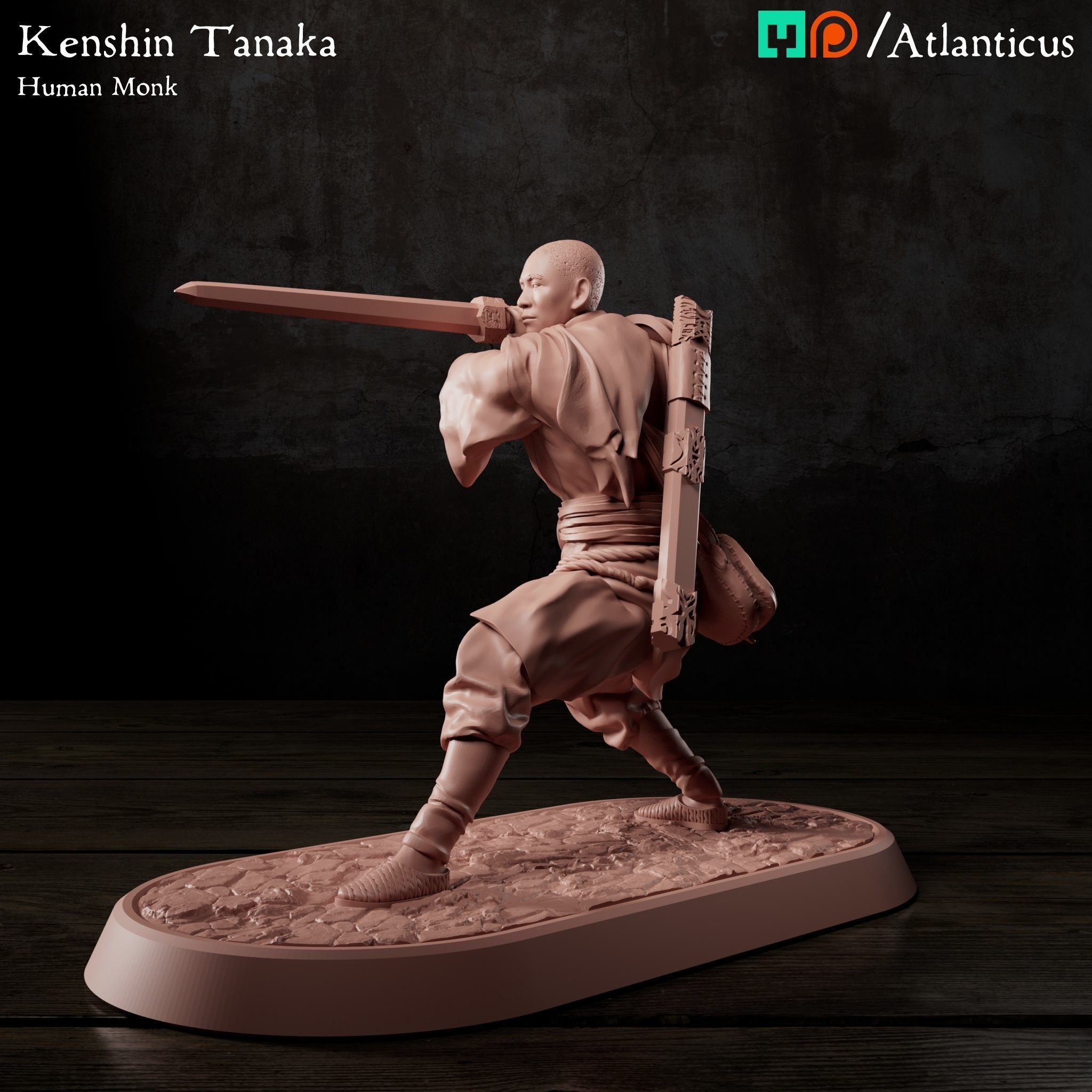 Male Human Monk - Kenshin Tanaka - Sword Guarding 3D print model_5
