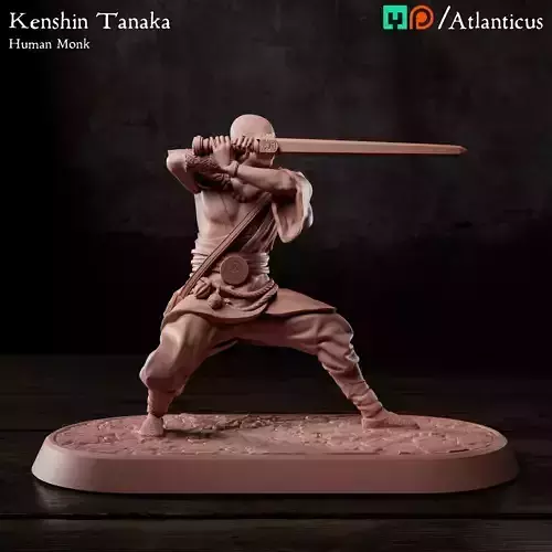Male Human Monk - Kenshin Tanaka - Sword Guarding 3D print model