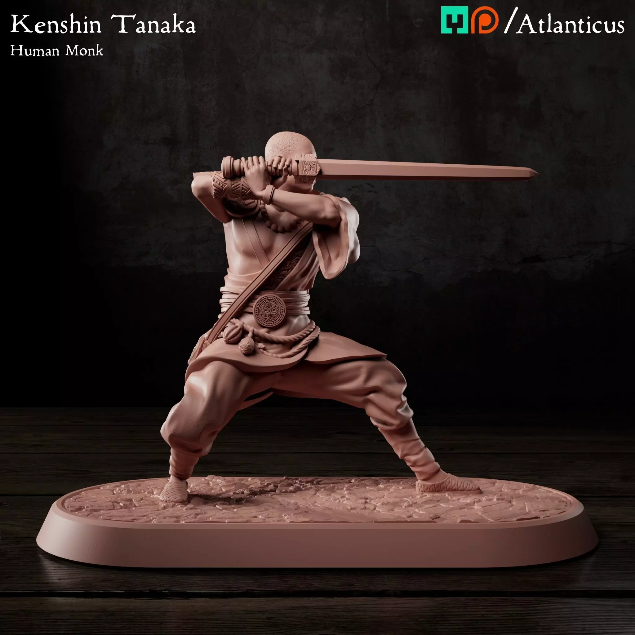 Male Human Monk - Kenshin Tanaka - Sword Guarding 3D print model_0