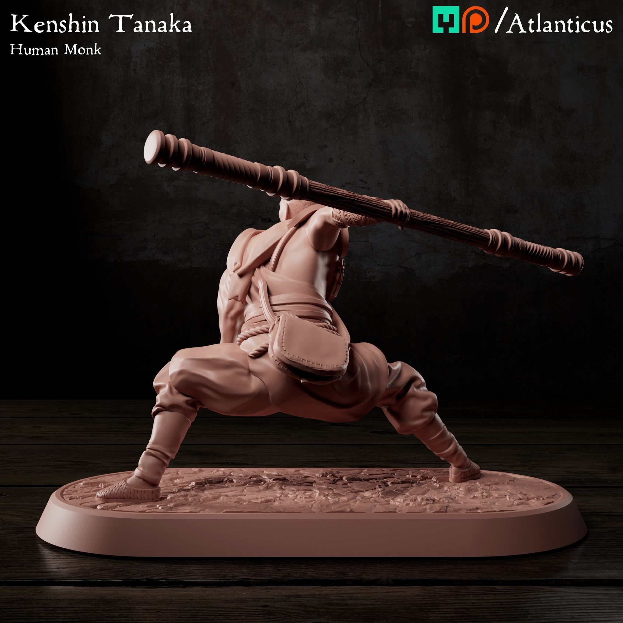 Male Human Monk - Kenshin Tanaka - Staff Squarestance 3D print model_4