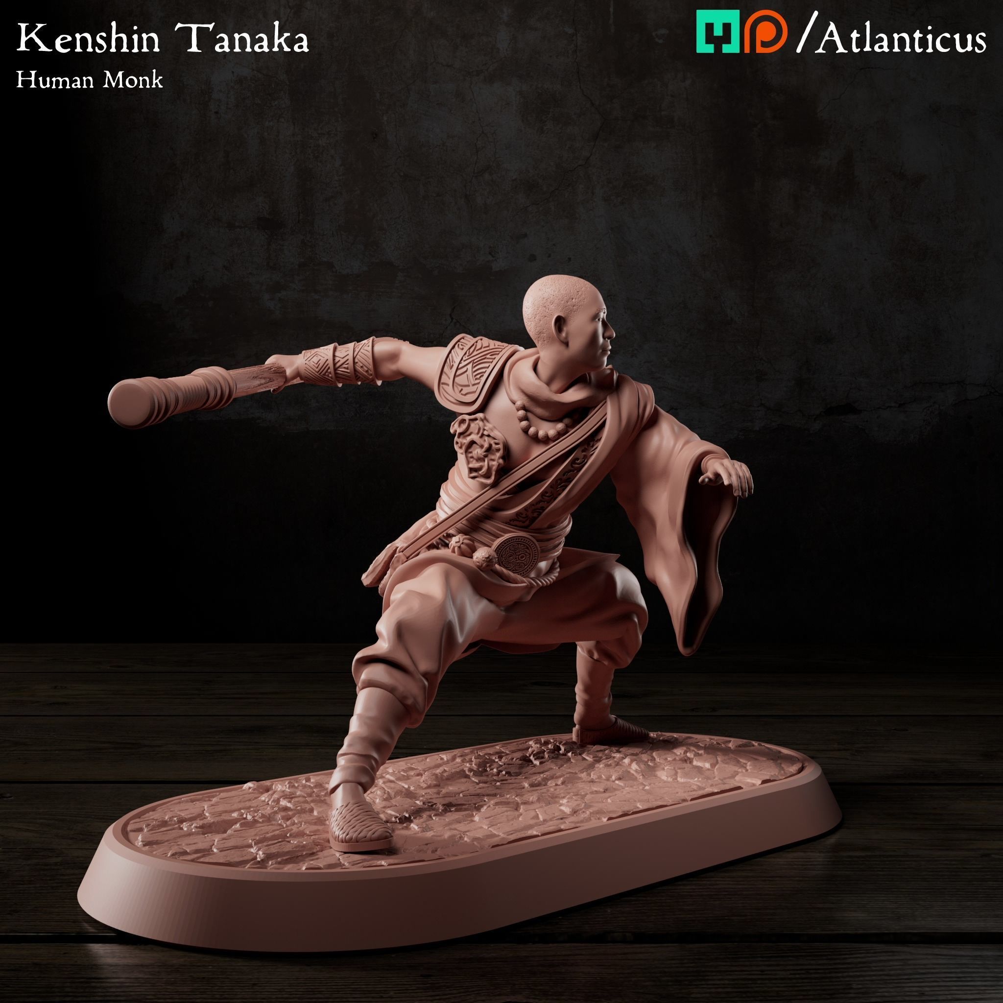 Male Human Monk - Kenshin Tanaka - Staff Squarestance 3D print model_1