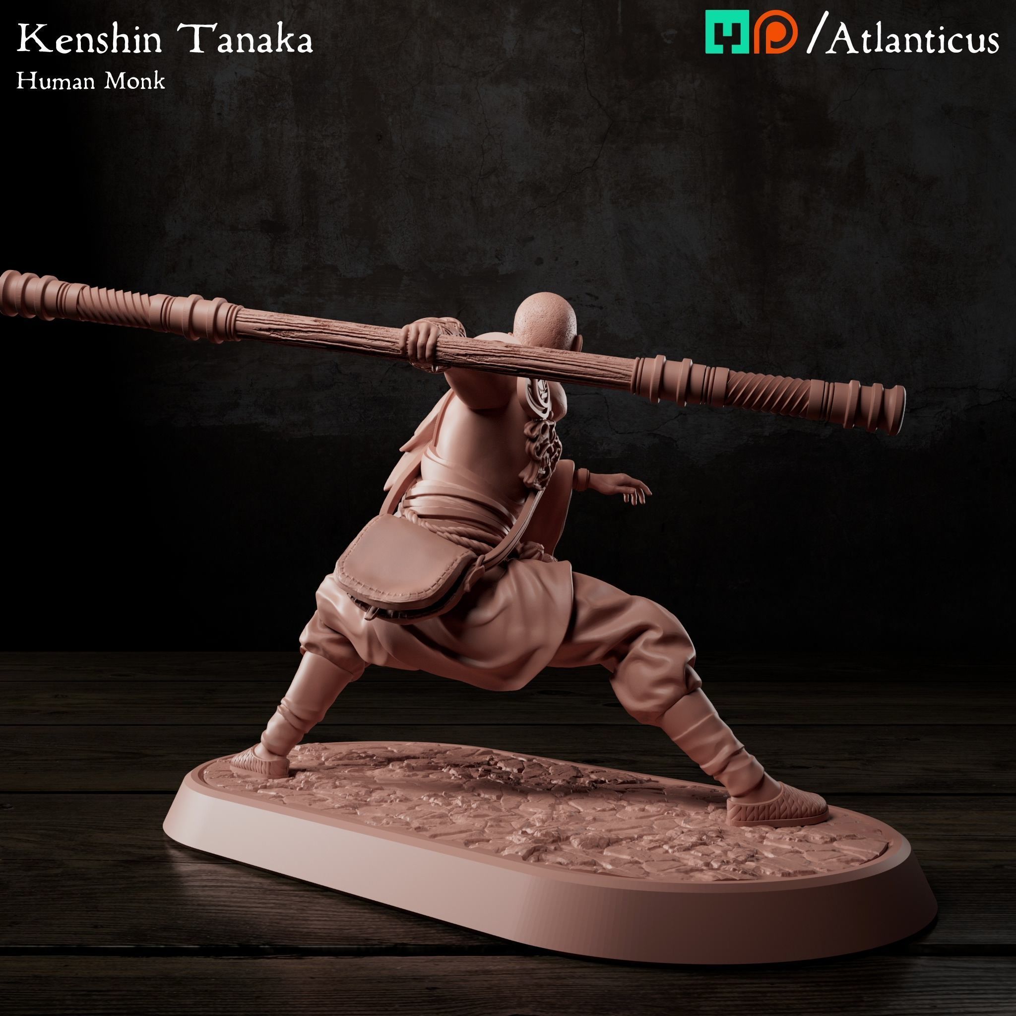 Male Human Monk - Kenshin Tanaka - Staff Squarestance 3D print model_3