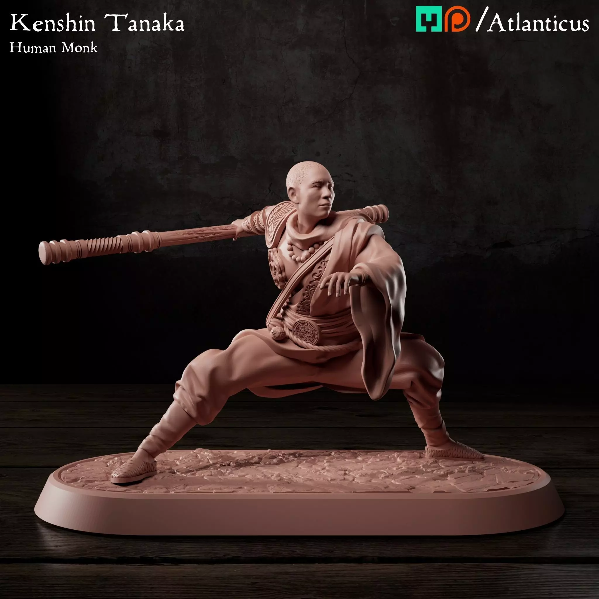 Male Human Monk - Kenshin Tanaka - Staff Squarestance 3D print model_0