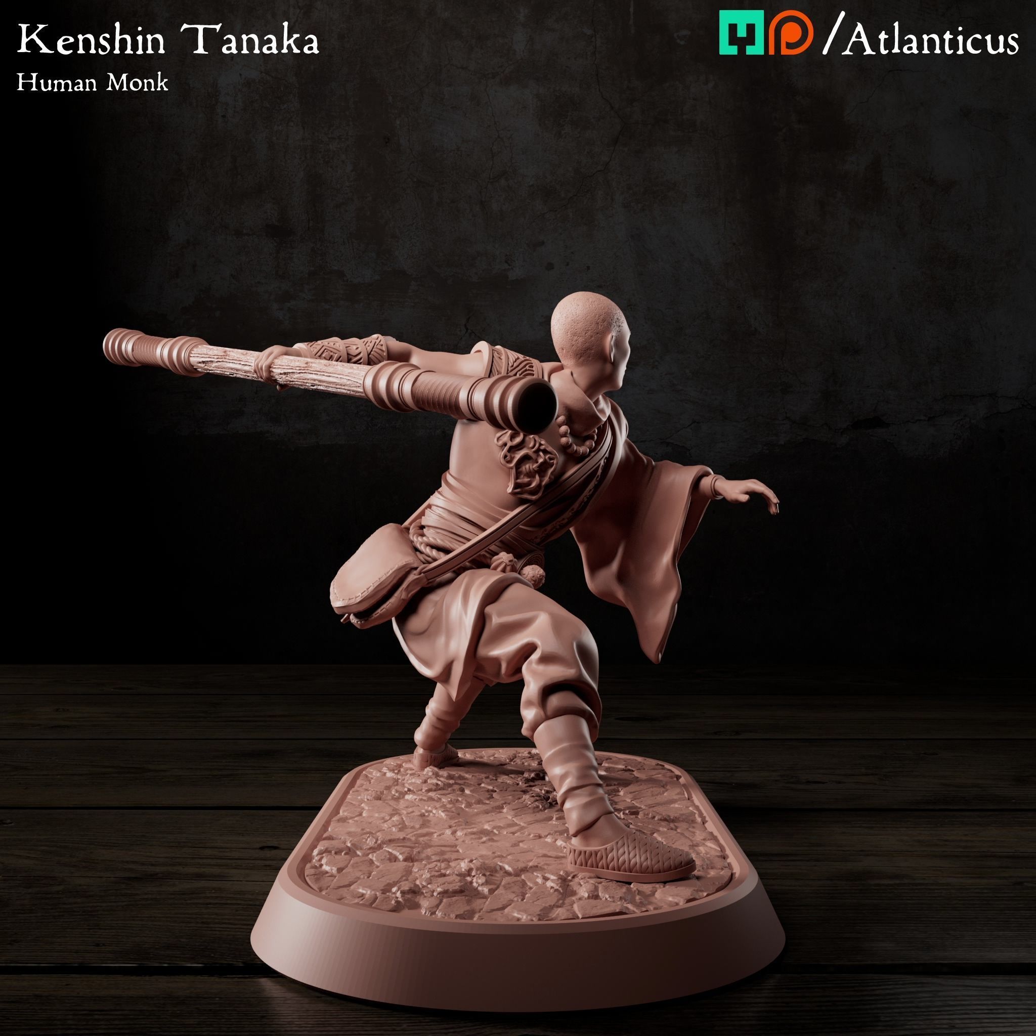 Male Human Monk - Kenshin Tanaka - Staff Squarestance 3D print model_2