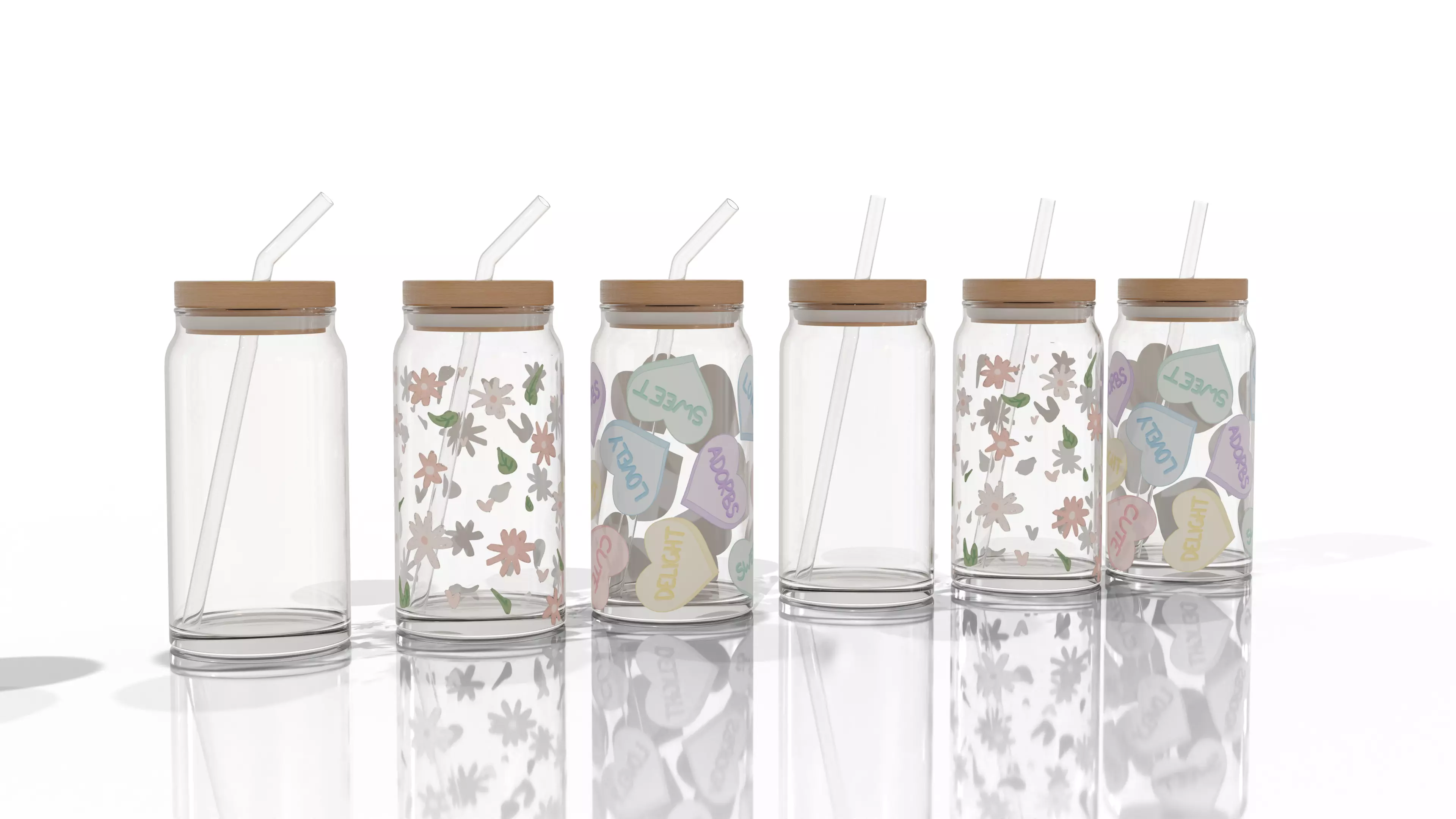 Cute glass cup with lid and glass straw Free 3D model