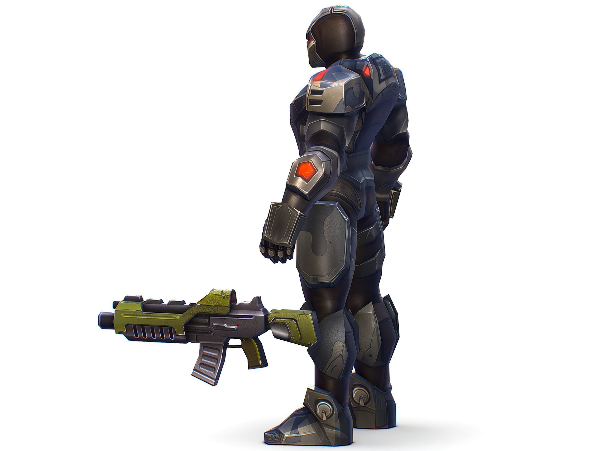 Cartoon Sci-Fi Cyborg Drone Trooper Soldier Low-poly 3D model_5