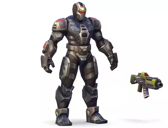 Cartoon Sci-Fi Cyborg Drone Trooper Soldier Low-poly 3D model Cartoon Sci-Fi Cyborg Drone Trooper Soldier Low-poly 3D model