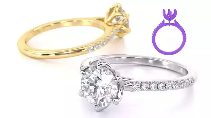 Tulip Setting Engagement Ring side stones