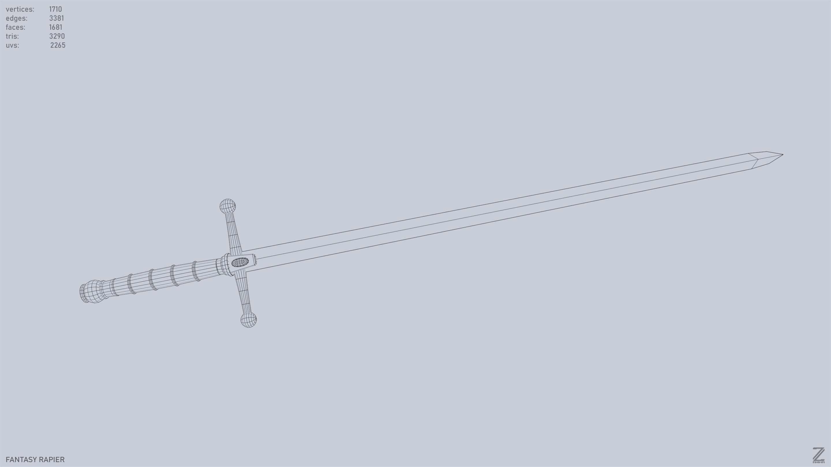 Fantasy rapier Low-poly 3D model_12