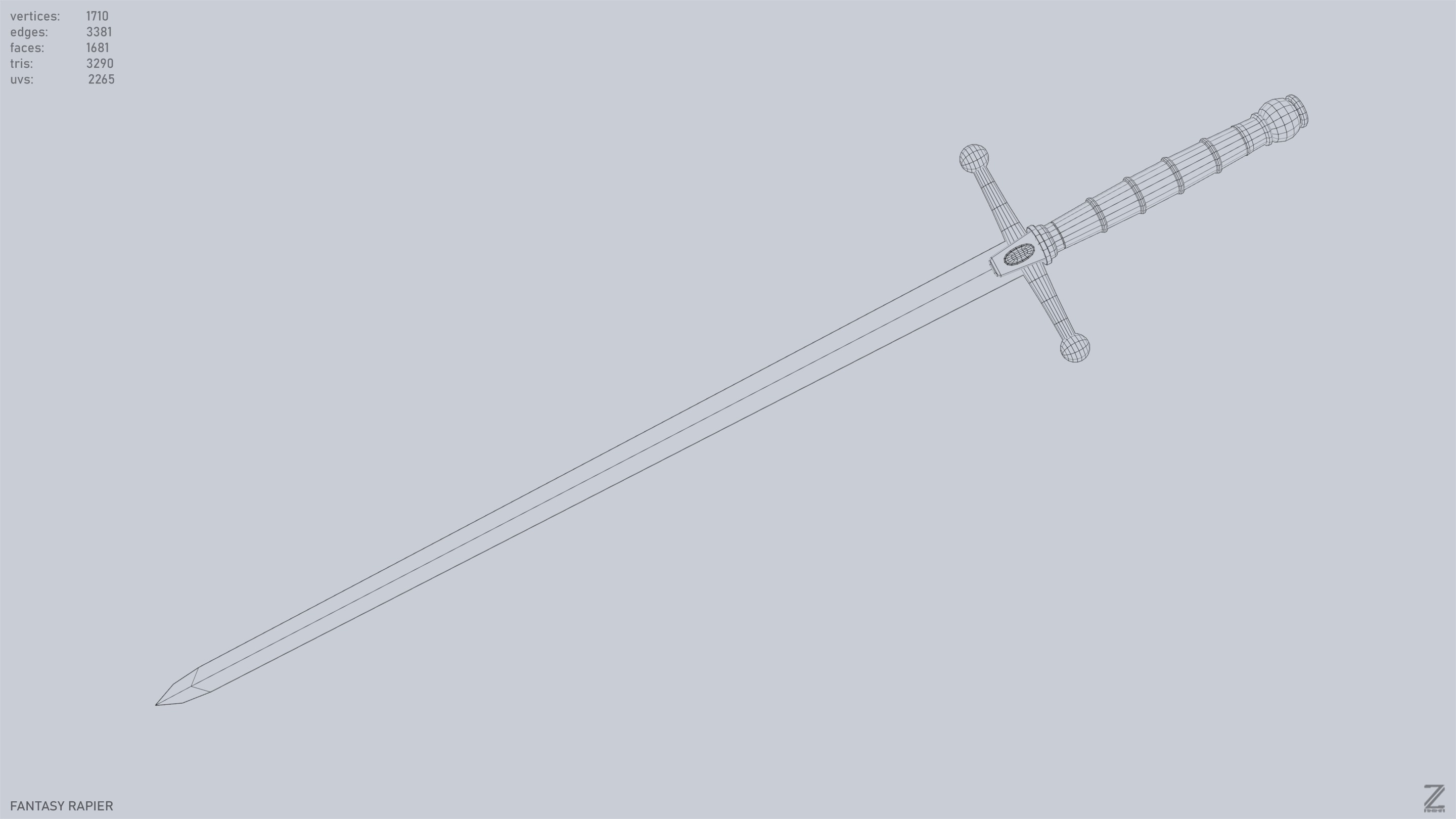 Fantasy rapier Low-poly 3D model_14