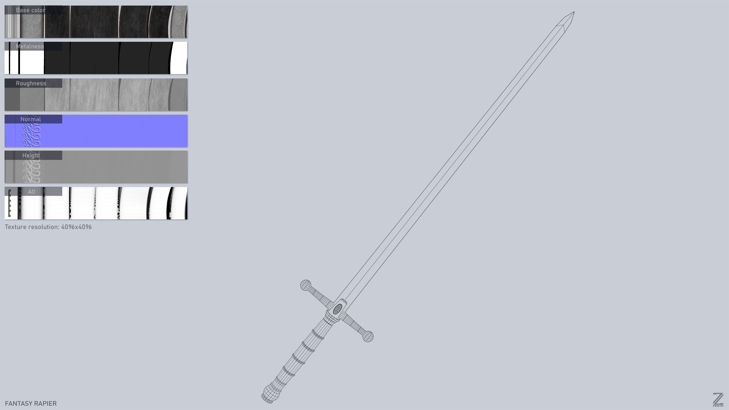 Fantasy rapier Low-poly 3D model_3