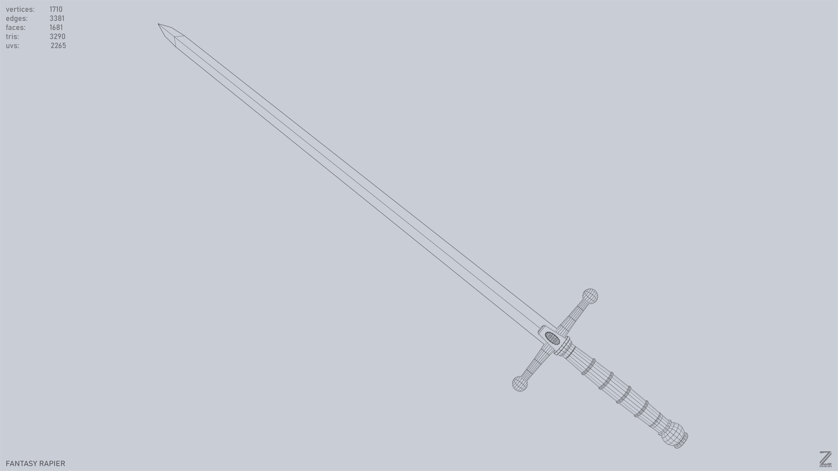Fantasy rapier Low-poly 3D model_10