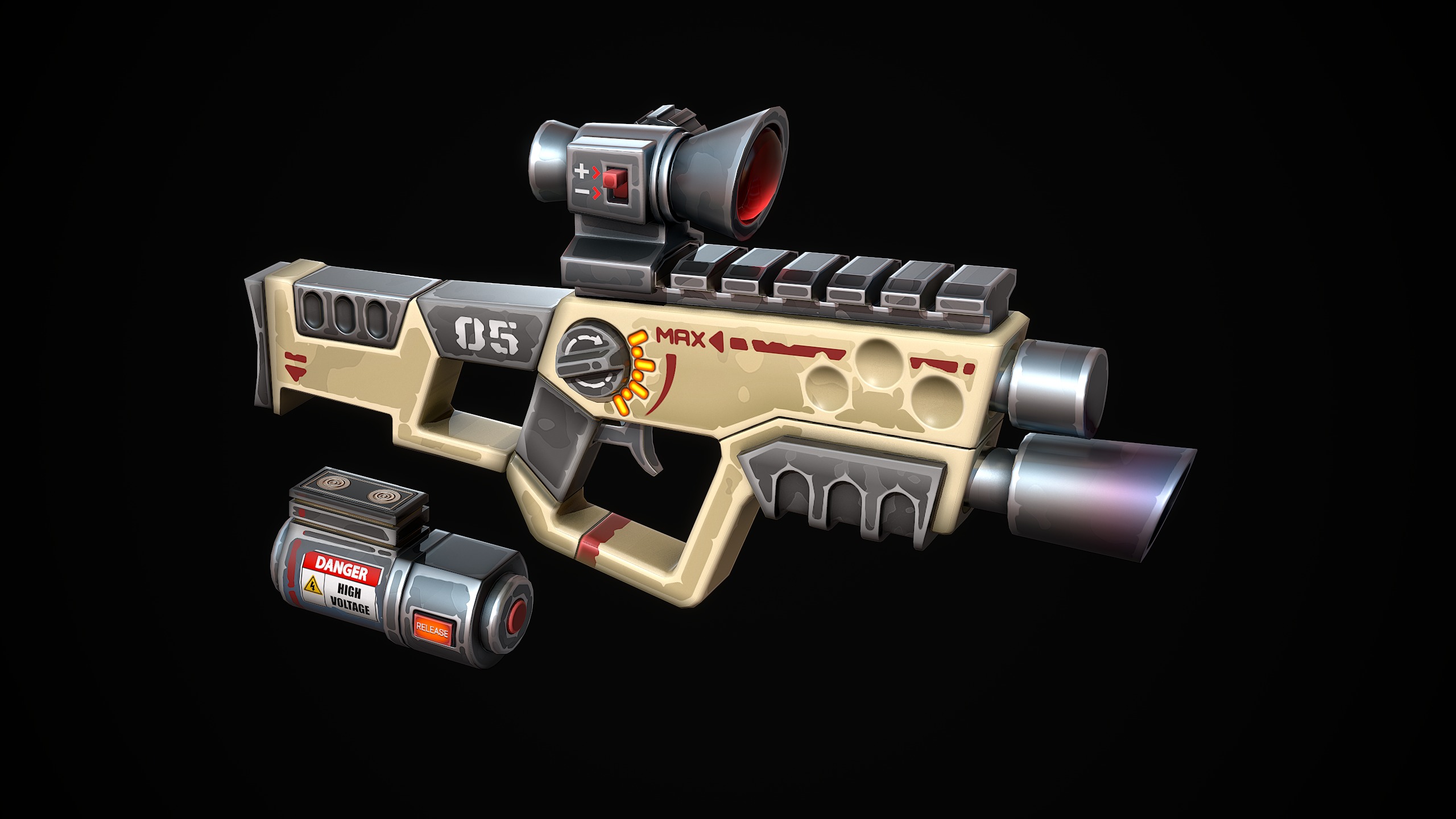 Stylized Laser SMG Low-poly 3D model_9