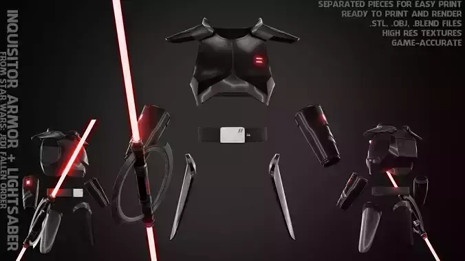 Jedi Fallen Order Inquisitor Armor and Lightsaber for Cosplay 3D Model Collection