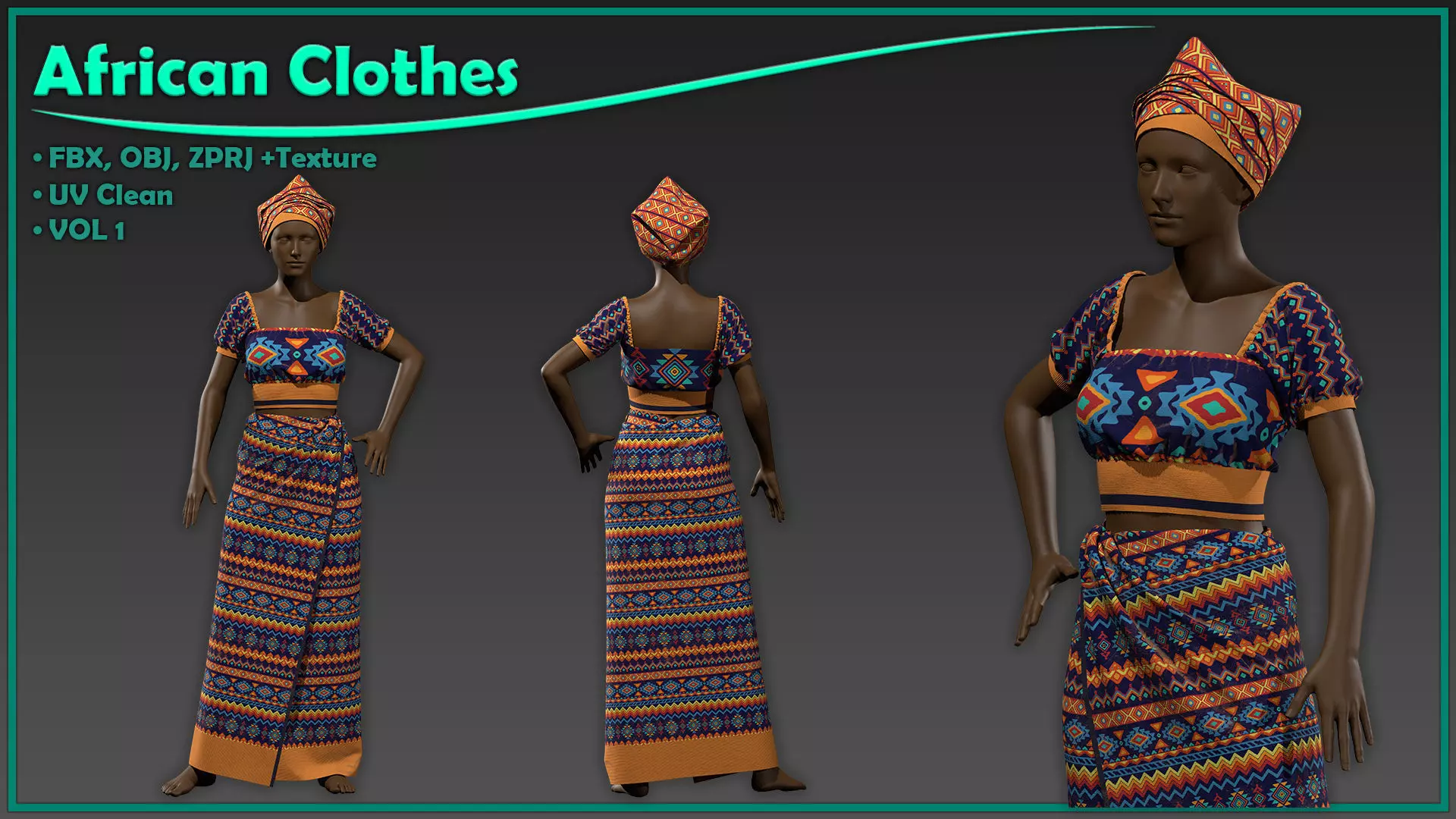 African female clothes with texture 3D model_0