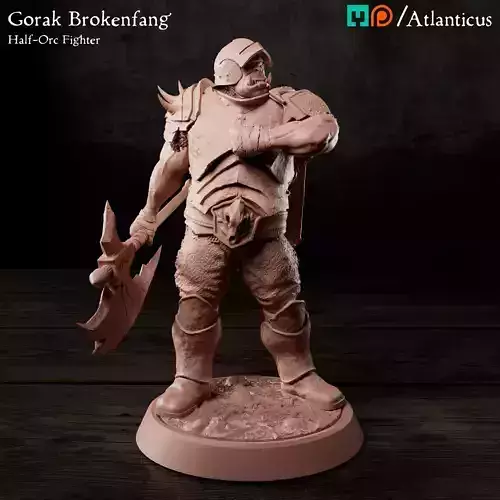 Male Half-Orc Fighter - Gorak Brokenfang - Greataxe 3D print model
