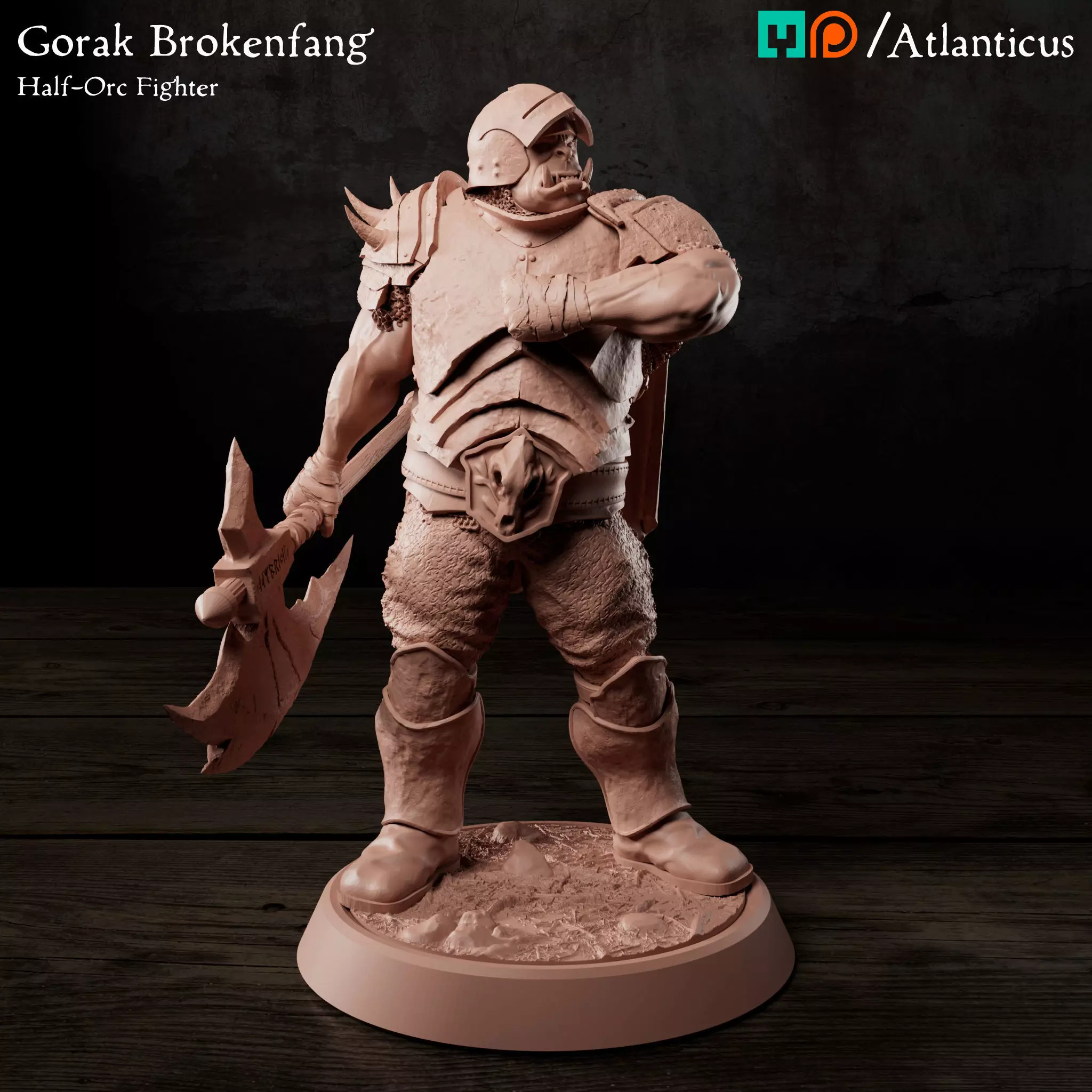 Male Half-Orc Fighter - Gorak Brokenfang - Greataxe 3D print model_0