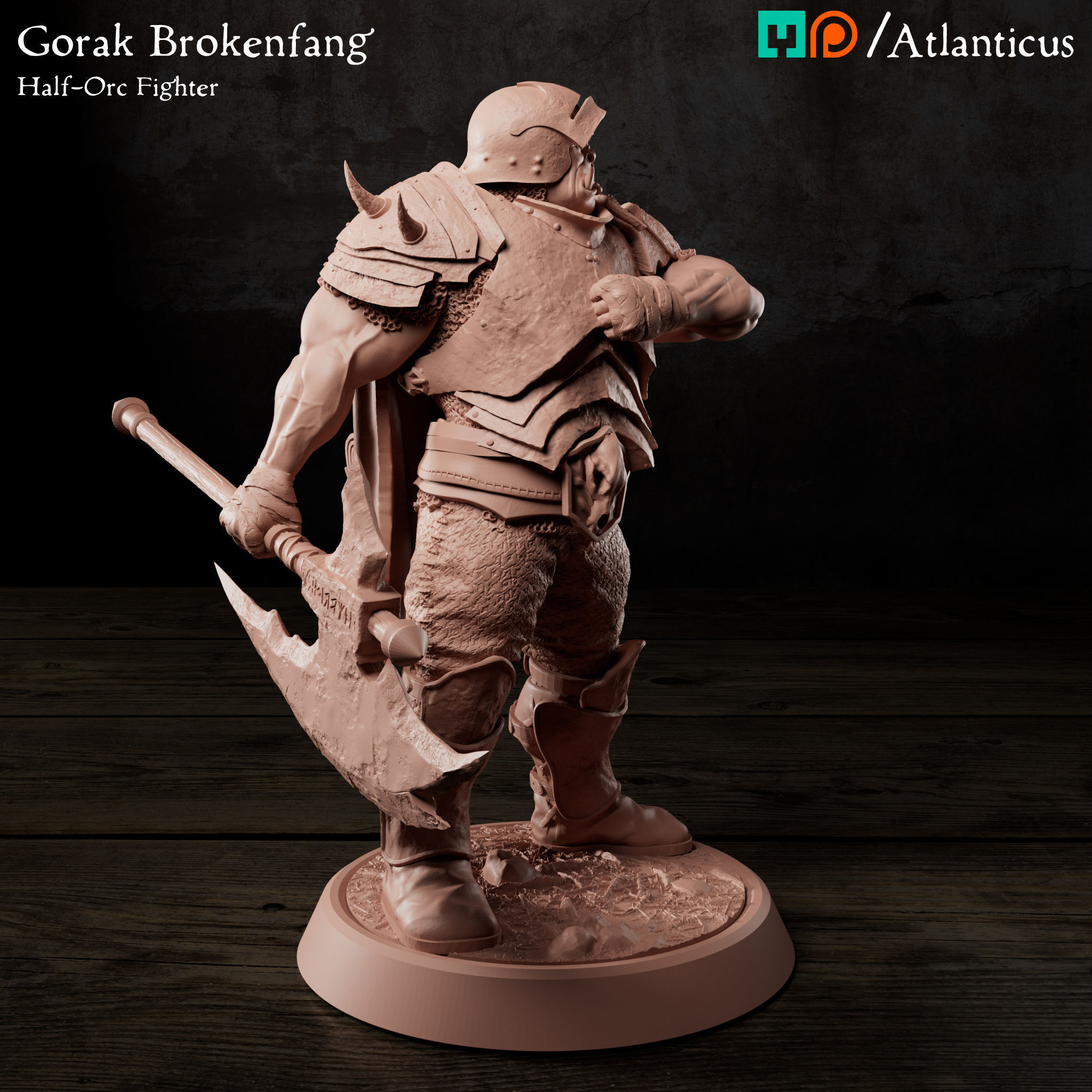 Male Half-Orc Fighter - Gorak Brokenfang - Greataxe 3D print model_1