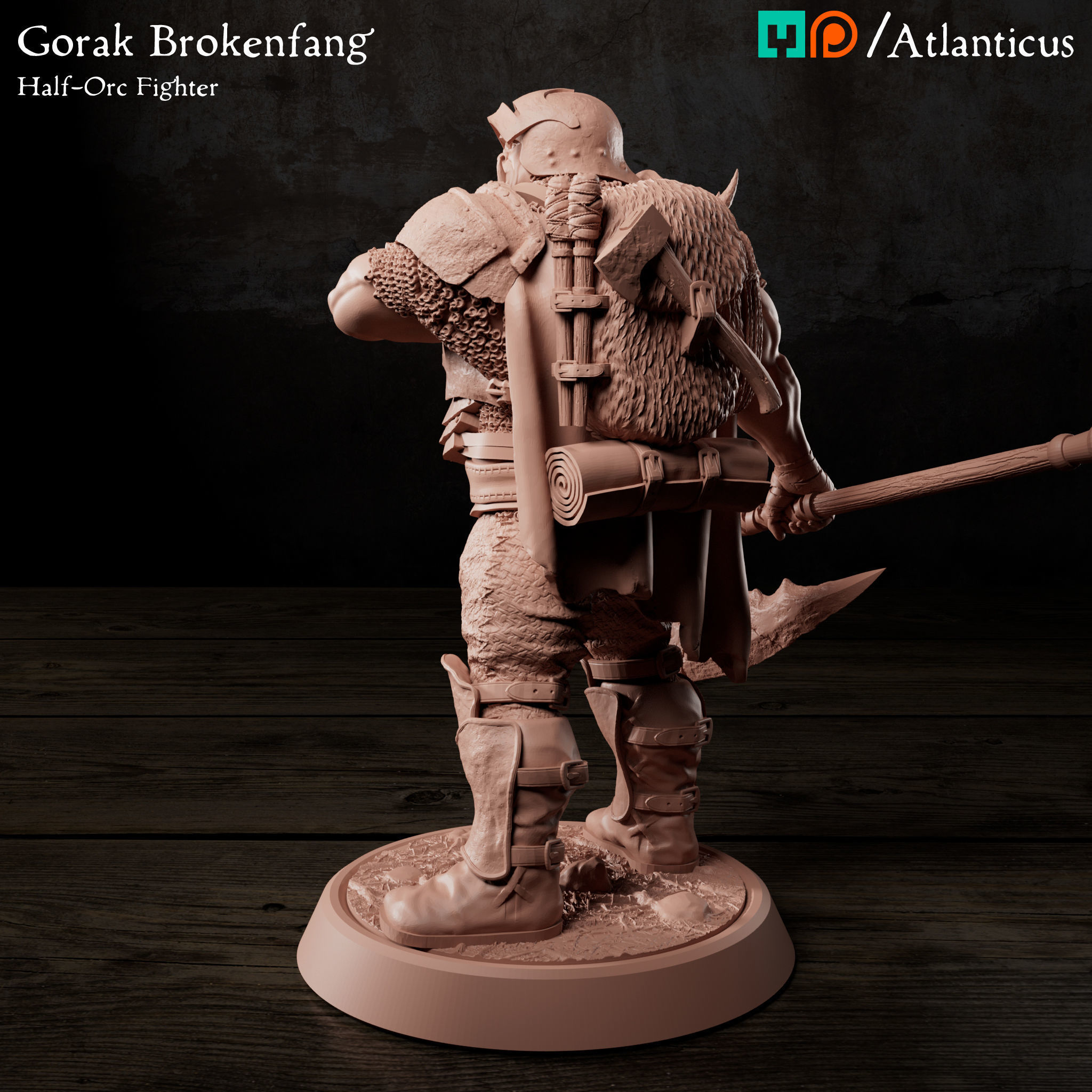 Male Half-Orc Fighter - Gorak Brokenfang - Greataxe 3D print model_5