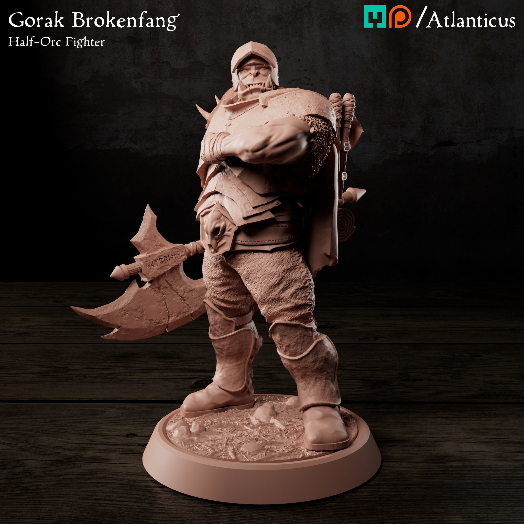 Male Half-Orc Fighter - Gorak Brokenfang - Greataxe 3D print model_7