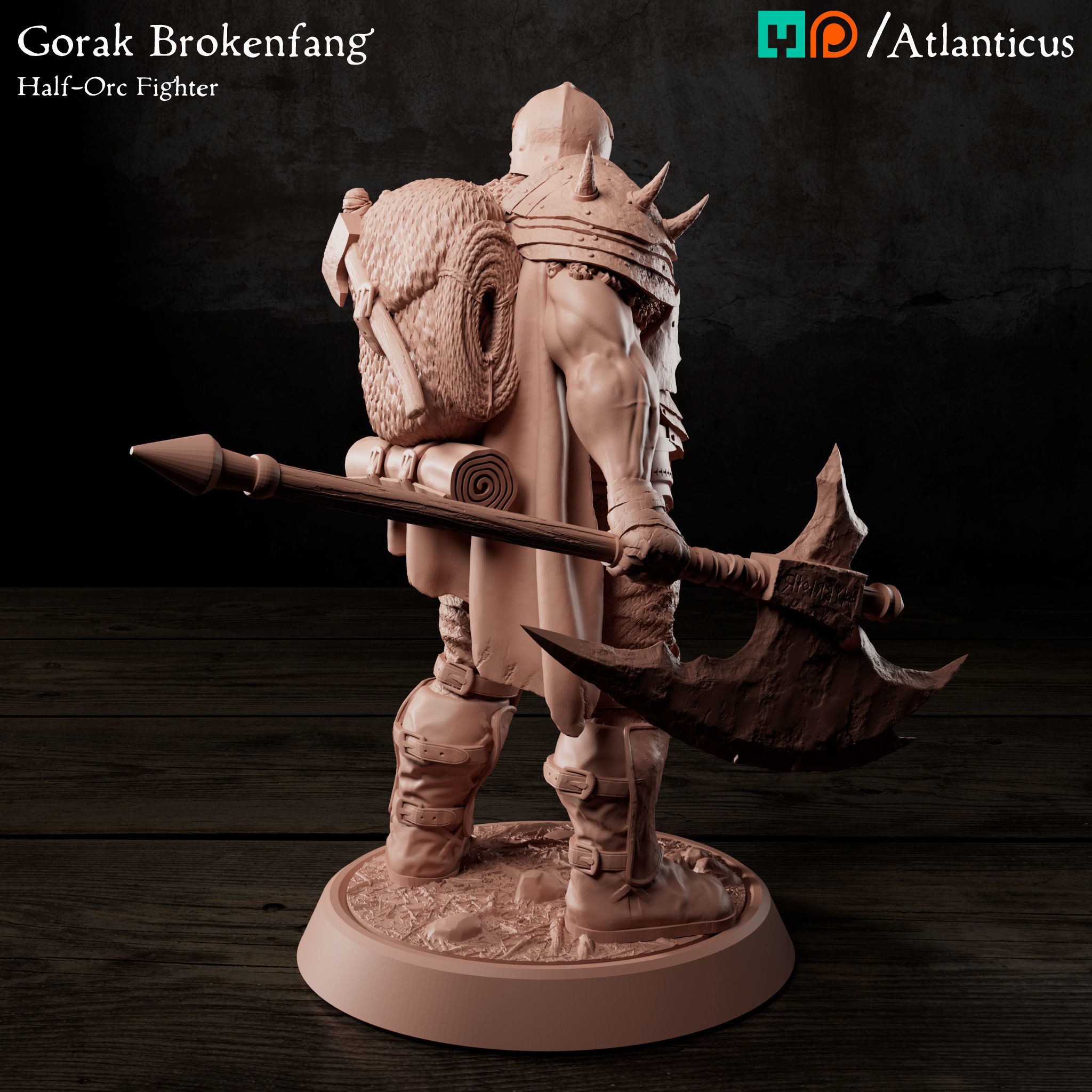 Male Half-Orc Fighter - Gorak Brokenfang - Greataxe 3D print model_3