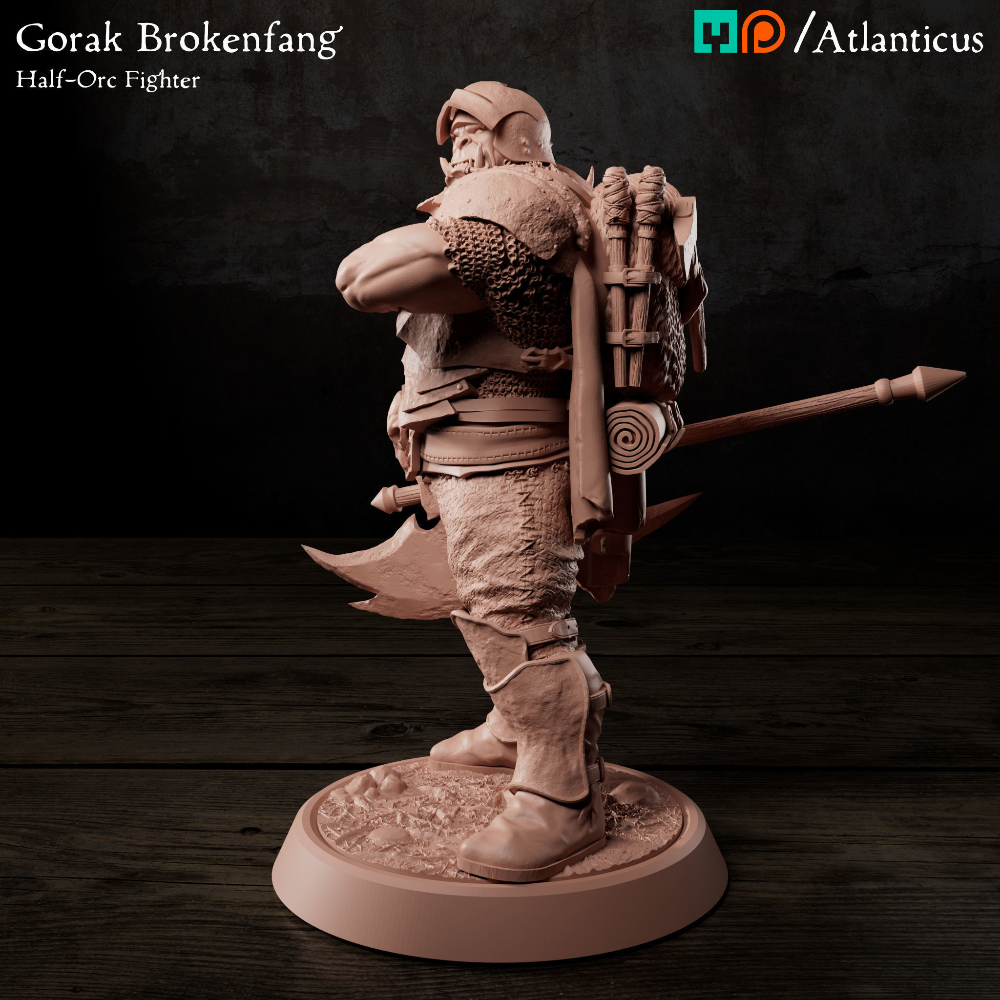 Male Half-Orc Fighter - Gorak Brokenfang - Greataxe 3D print model_6