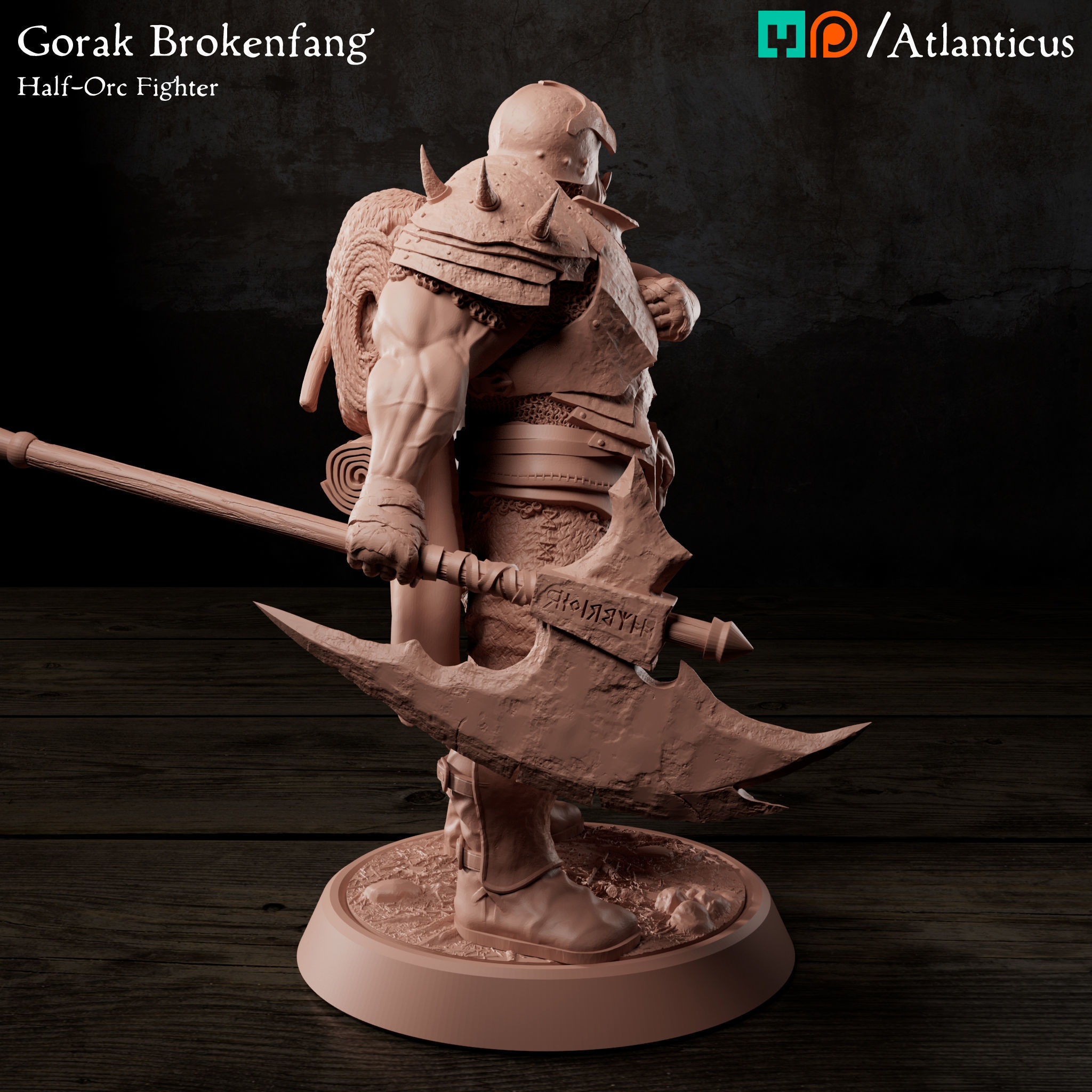 Male Half-Orc Fighter - Gorak Brokenfang - Greataxe 3D print model_2