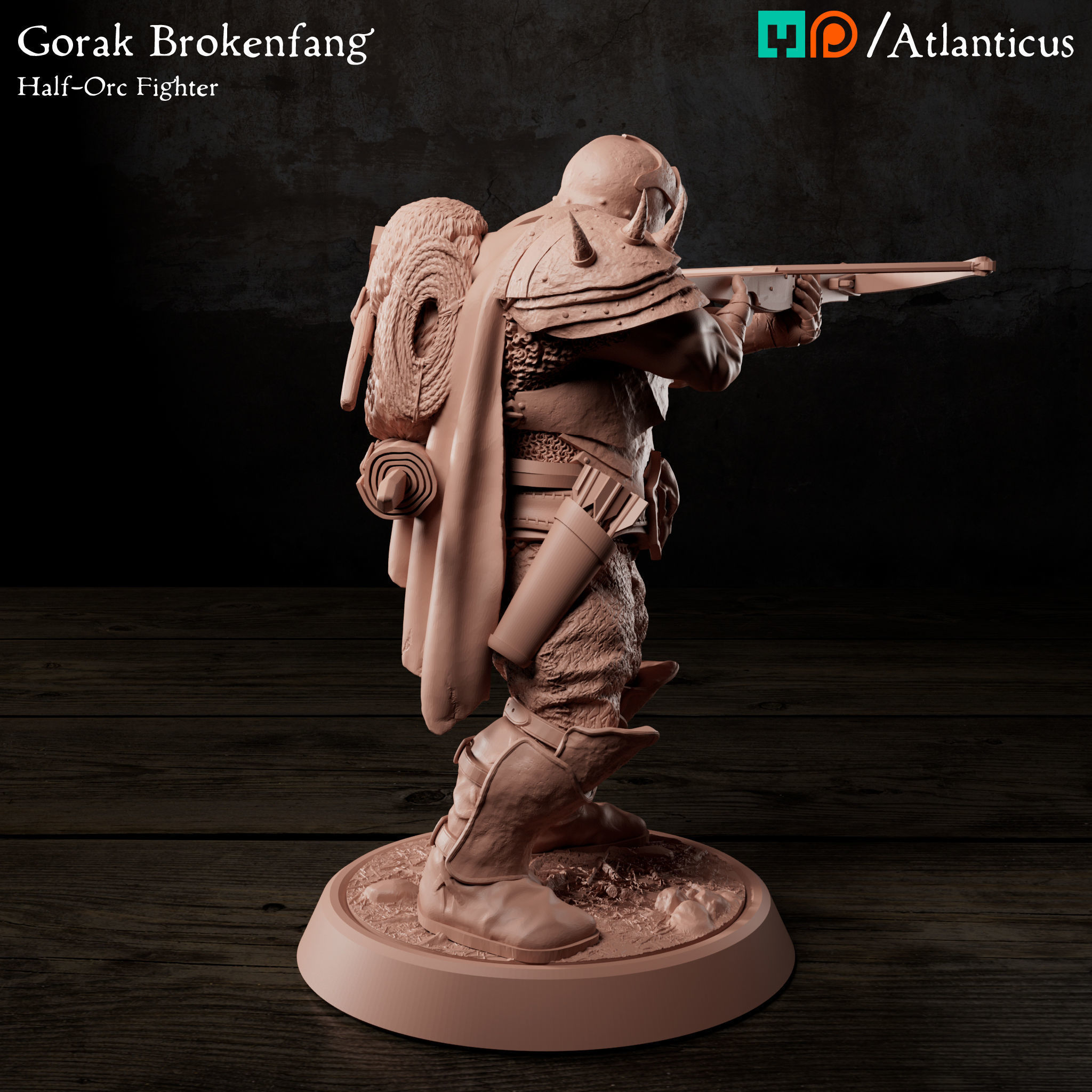 Male Half-Orc Fighter - Gorak Brokenfang - Crossbow 3D print model_1