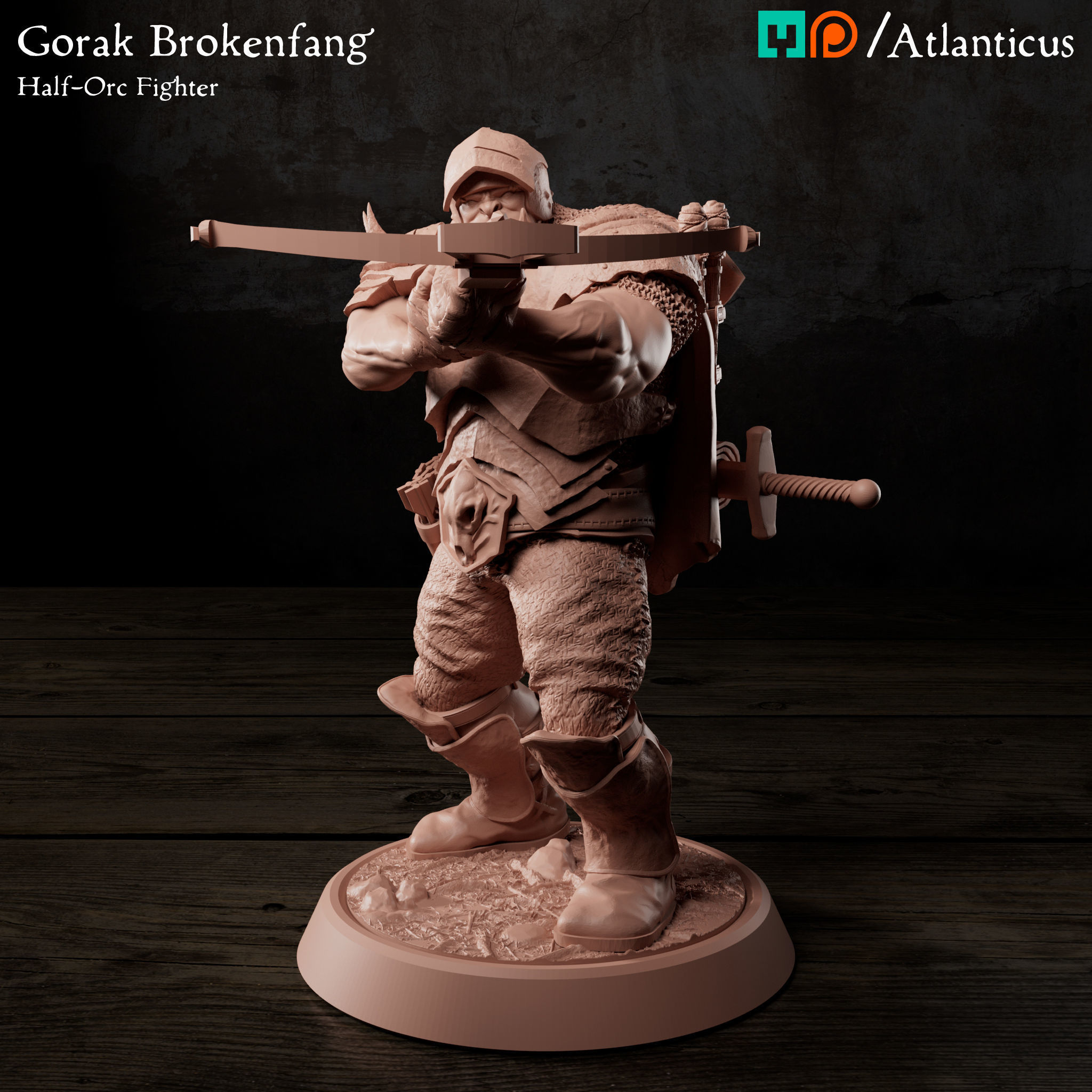 Male Half-Orc Fighter - Gorak Brokenfang - Crossbow 3D print model_7