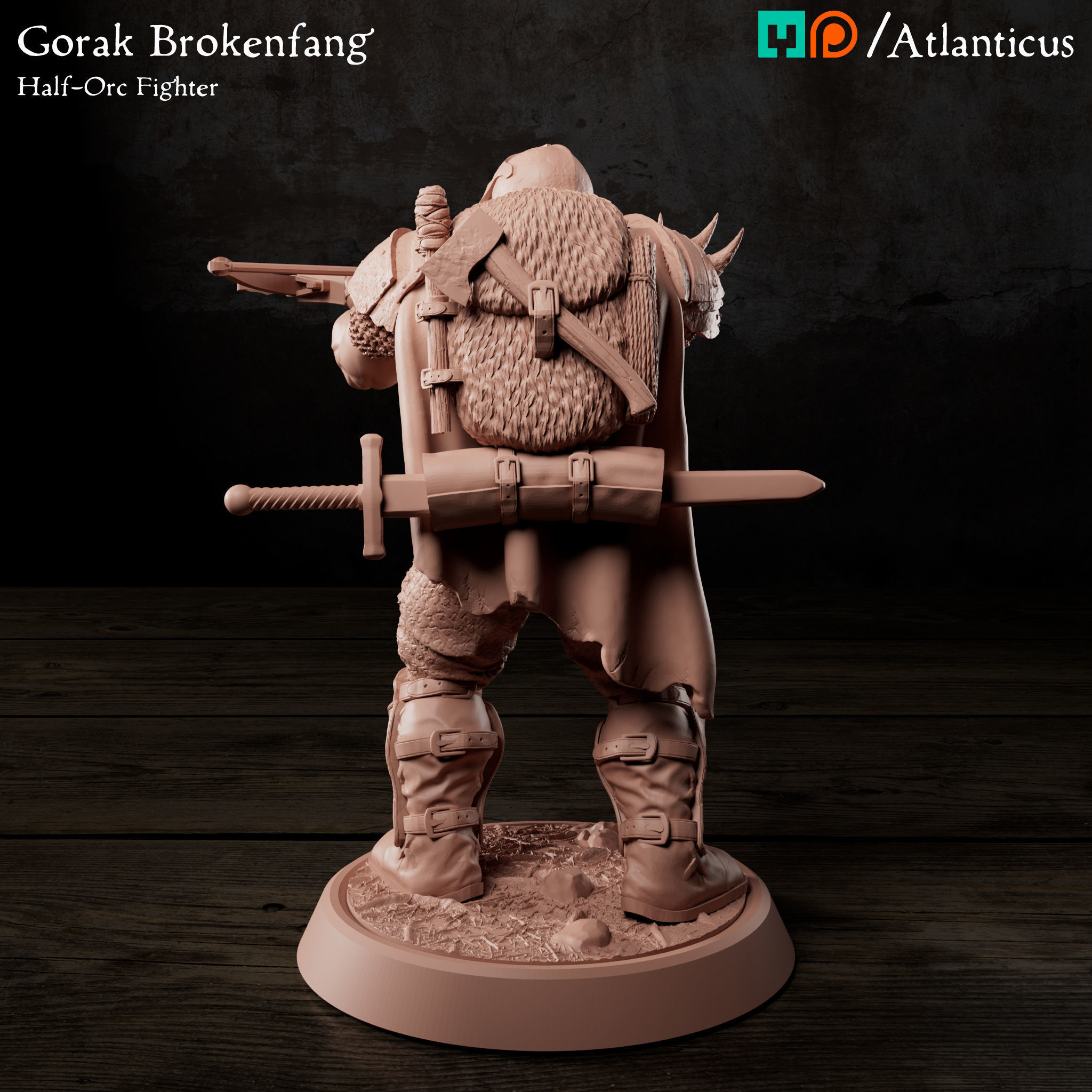 Male Half-Orc Fighter - Gorak Brokenfang - Crossbow 3D print model_3